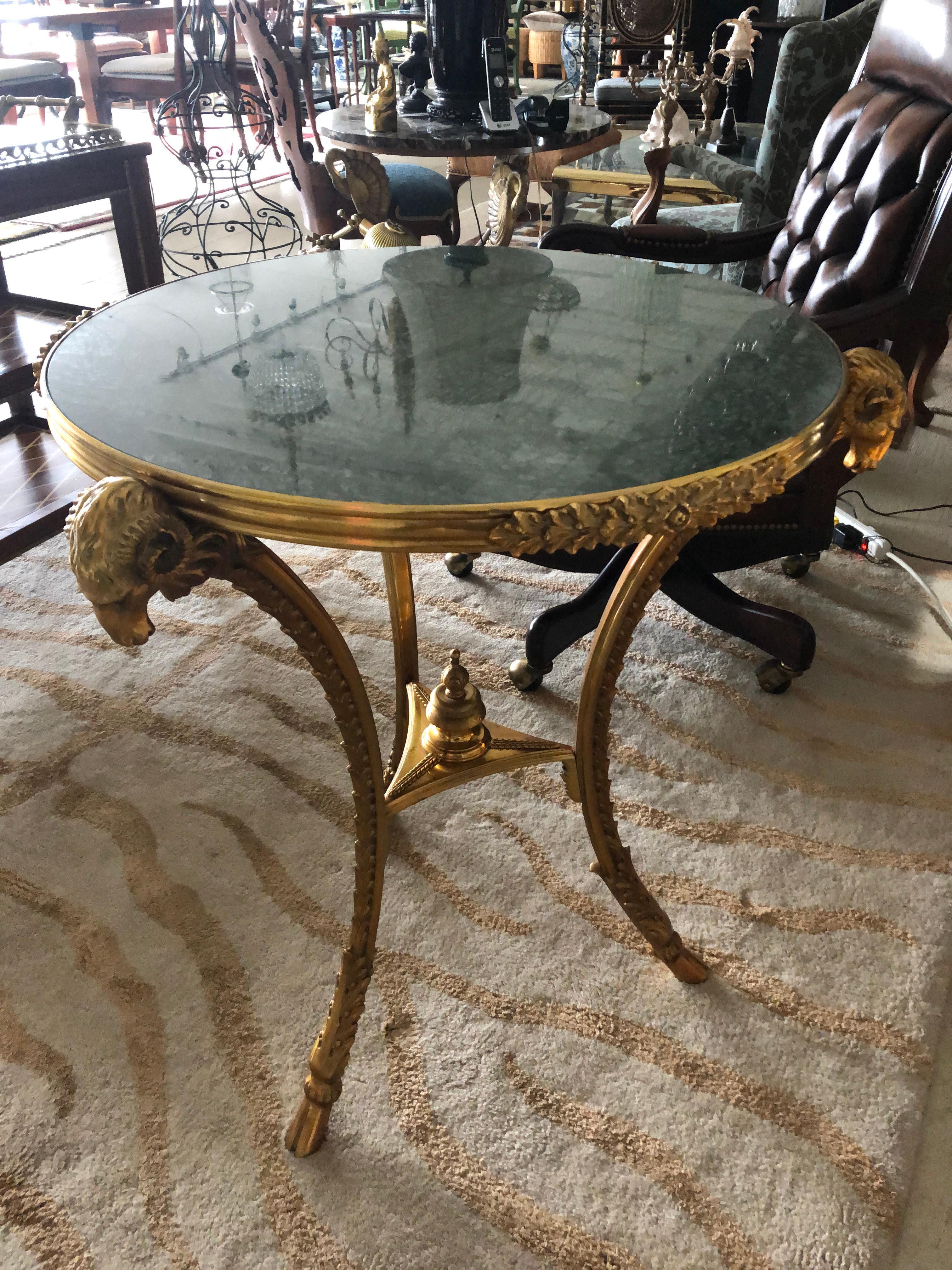 Palatial Bronze Dore and Green Marble Round Side Table In Excellent Condition In Hopewell, NJ
