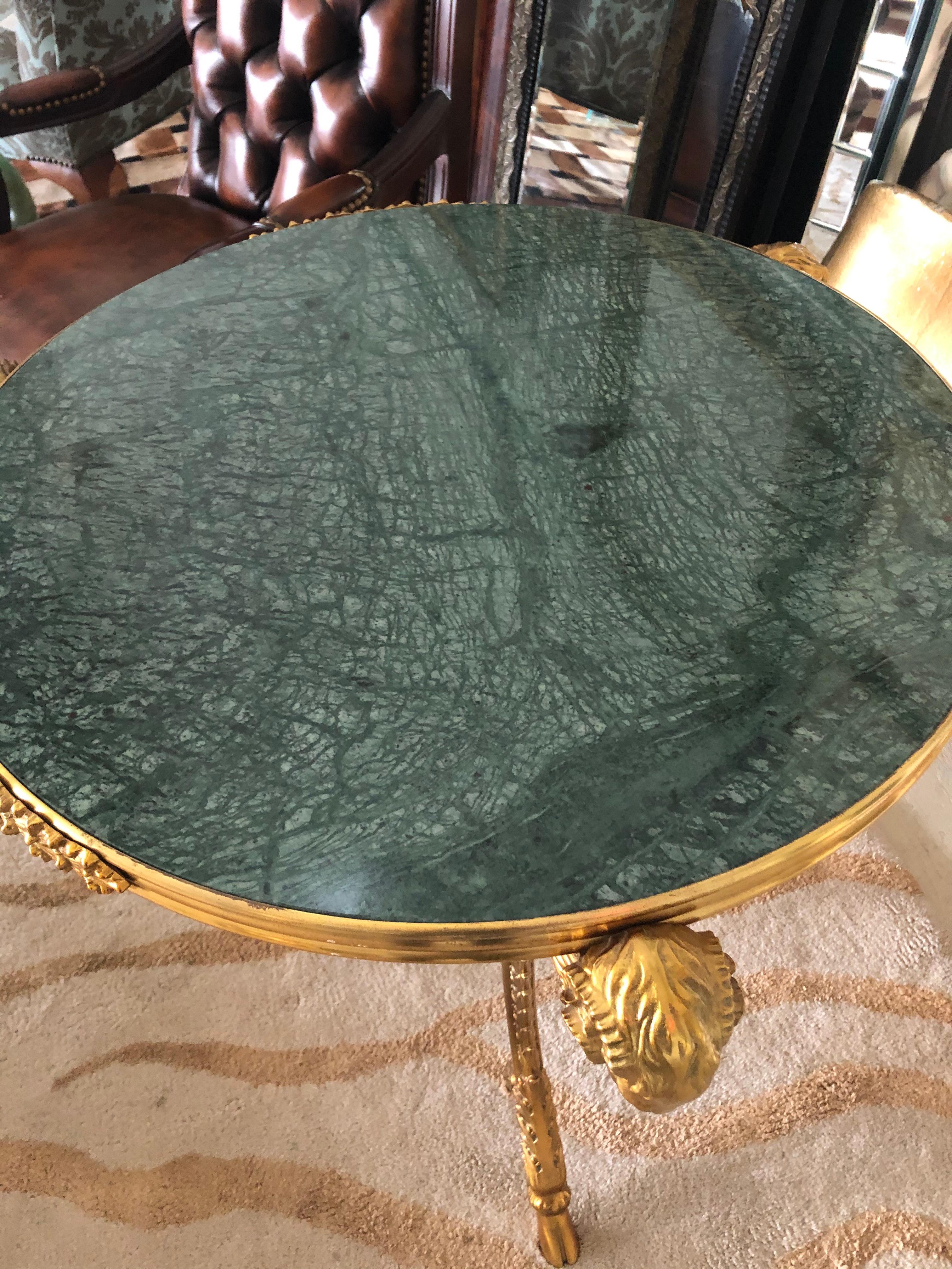 Late 20th Century Palatial Bronze Dore and Green Marble Round Side Table