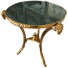 Palatial Bronze Dore and Green Marble Round Side Table