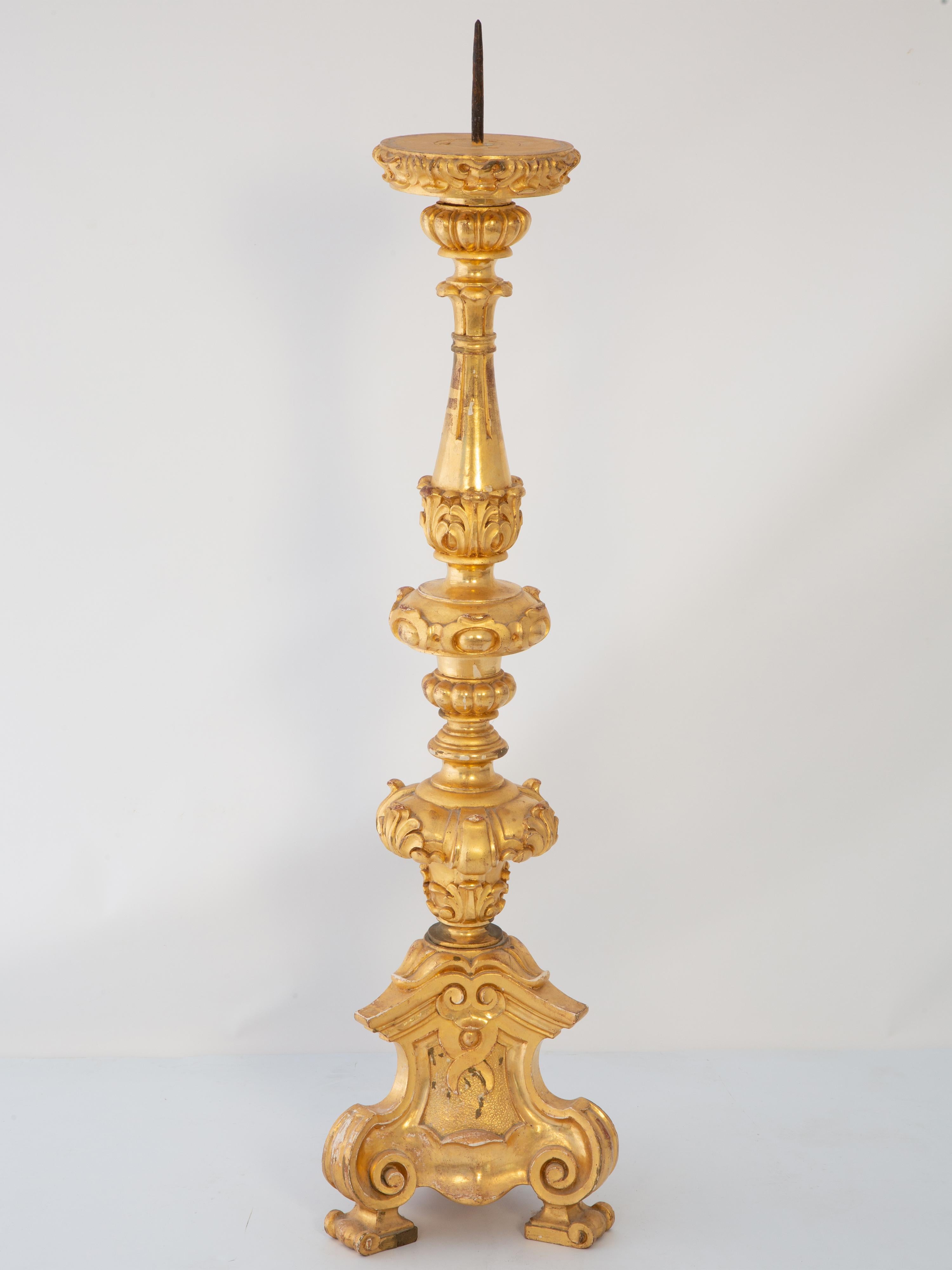 XIXe siècle Palatial Carved Giltwood Pricket Stick en vente