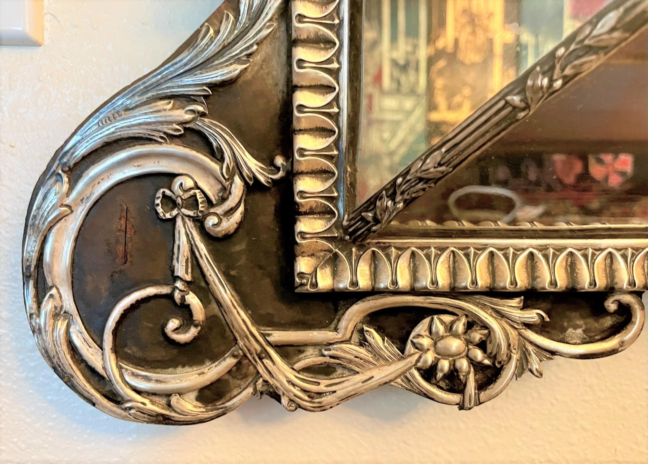 Palatial English Sterling Silver Cushion Frame Vanity Dressing Mirror 4