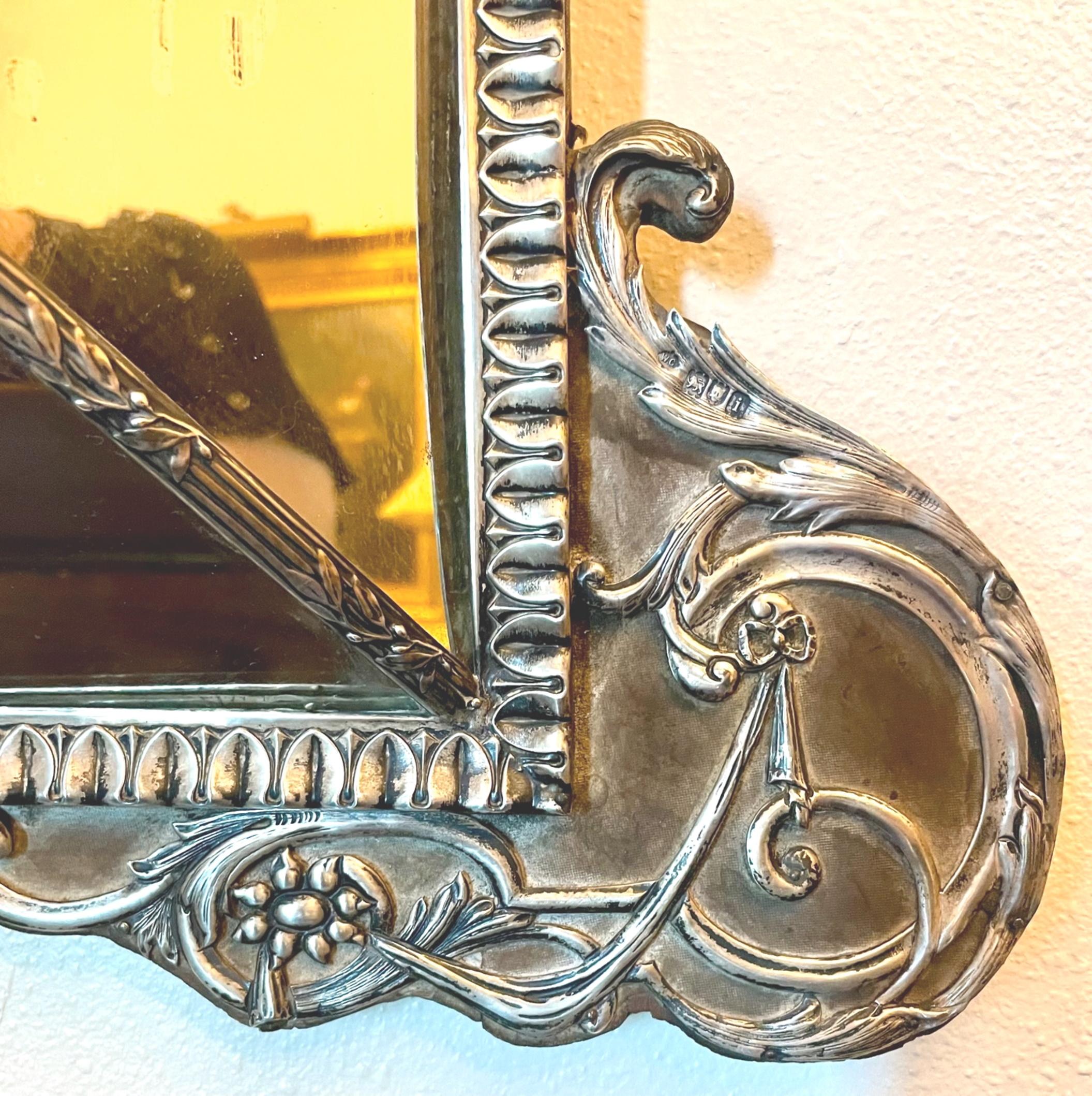Palatial English Sterling Silver Cushion Frame Vanity Dressing Mirror 5