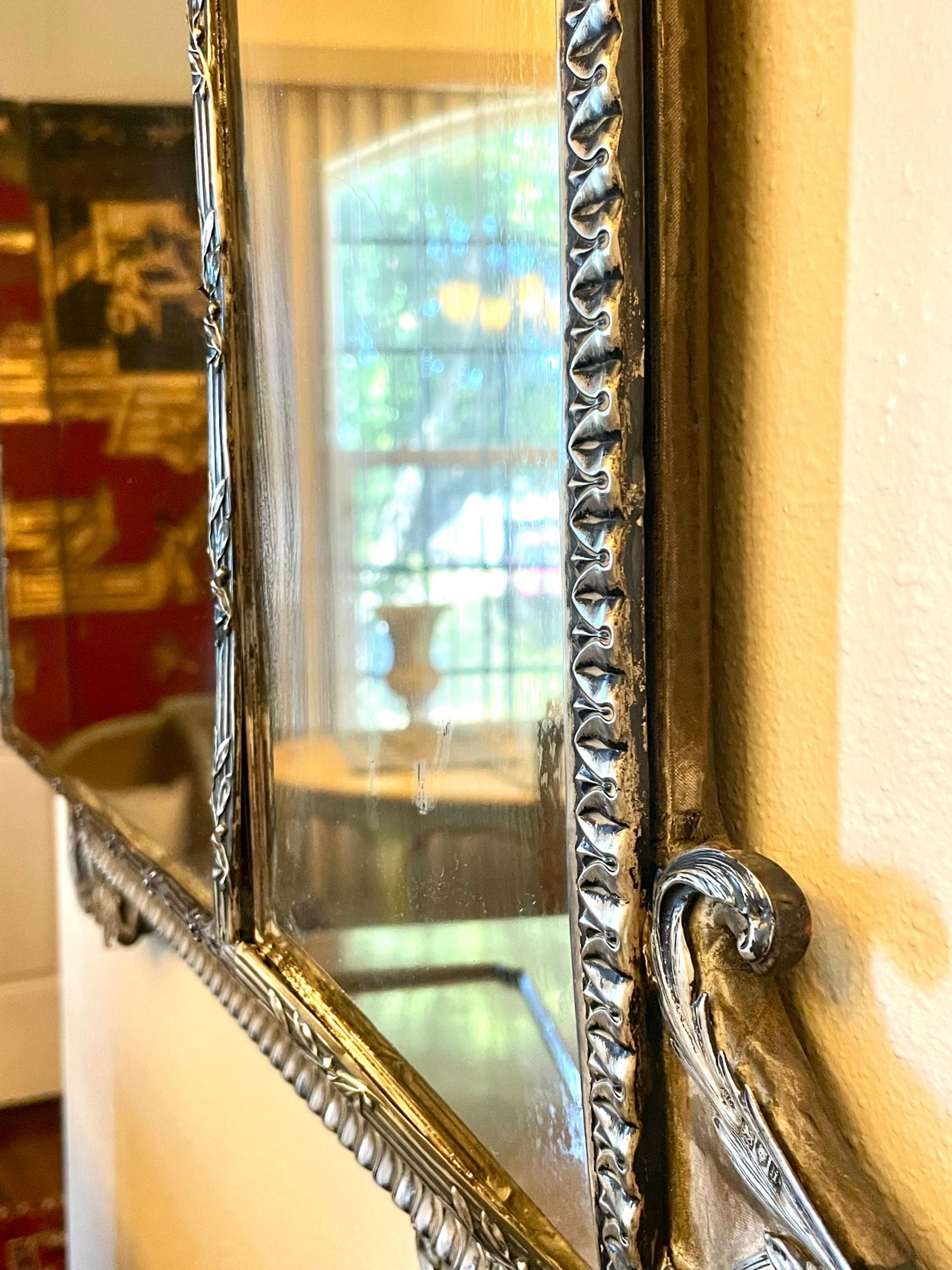 Palatial English Sterling Silver Cushion Frame Vanity Dressing Mirror 7