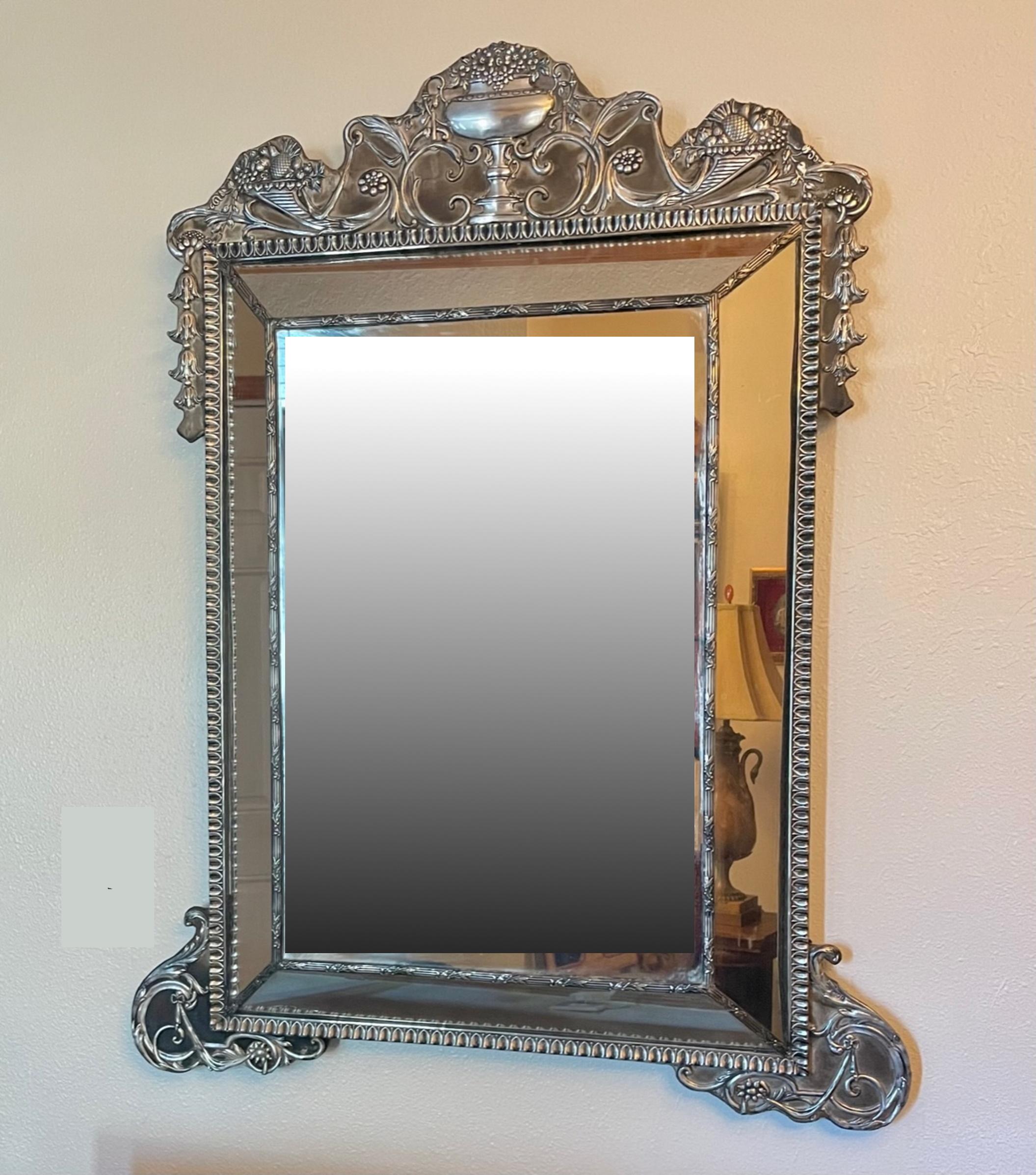 Palatial English Sterling Silver Cushion Frame Vanity Dressing Mirror 8