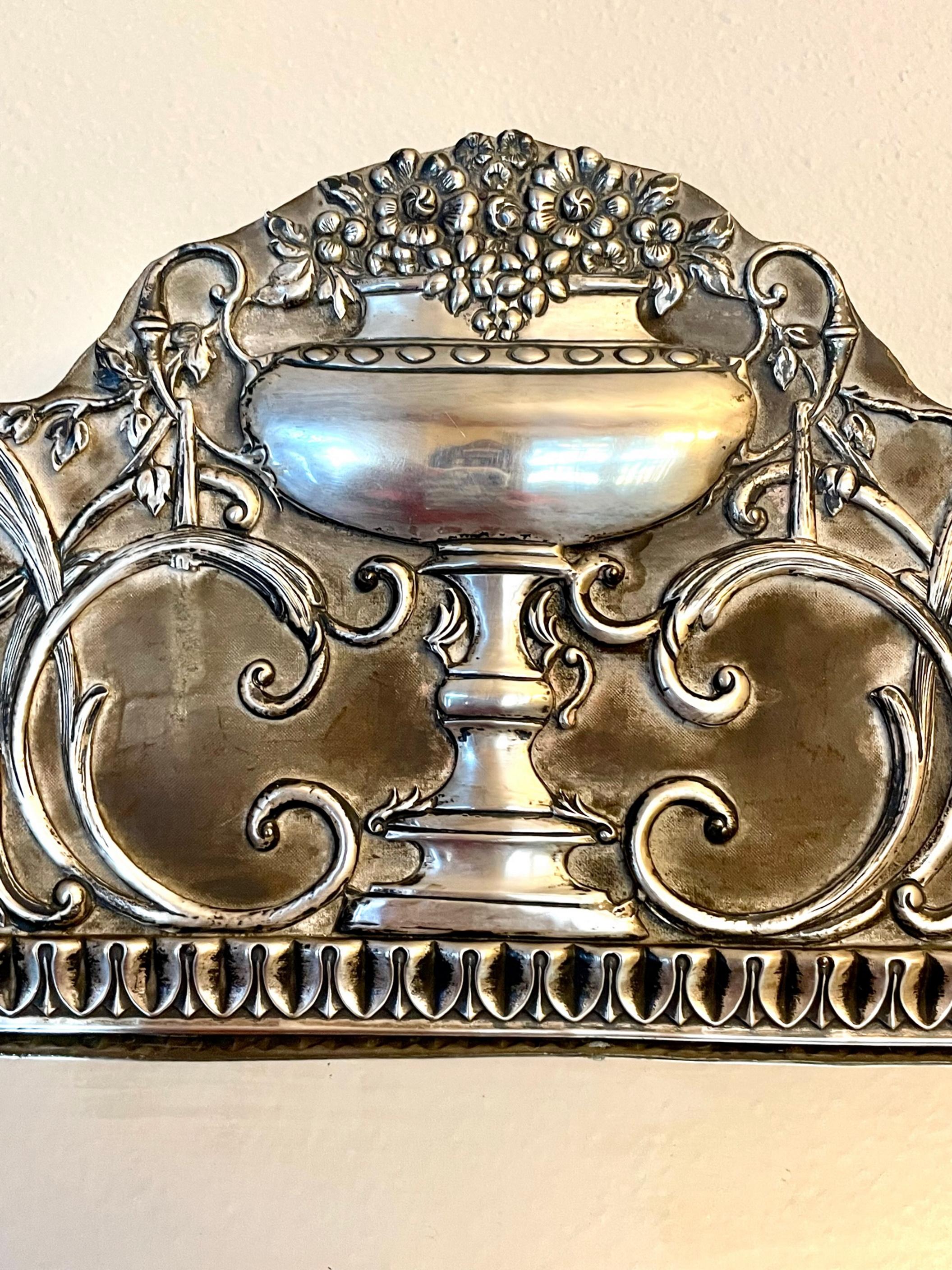 Palatial English Sterling Silver Cushion Frame Vanity Dressing Mirror In Good Condition In Vero Beach, FL