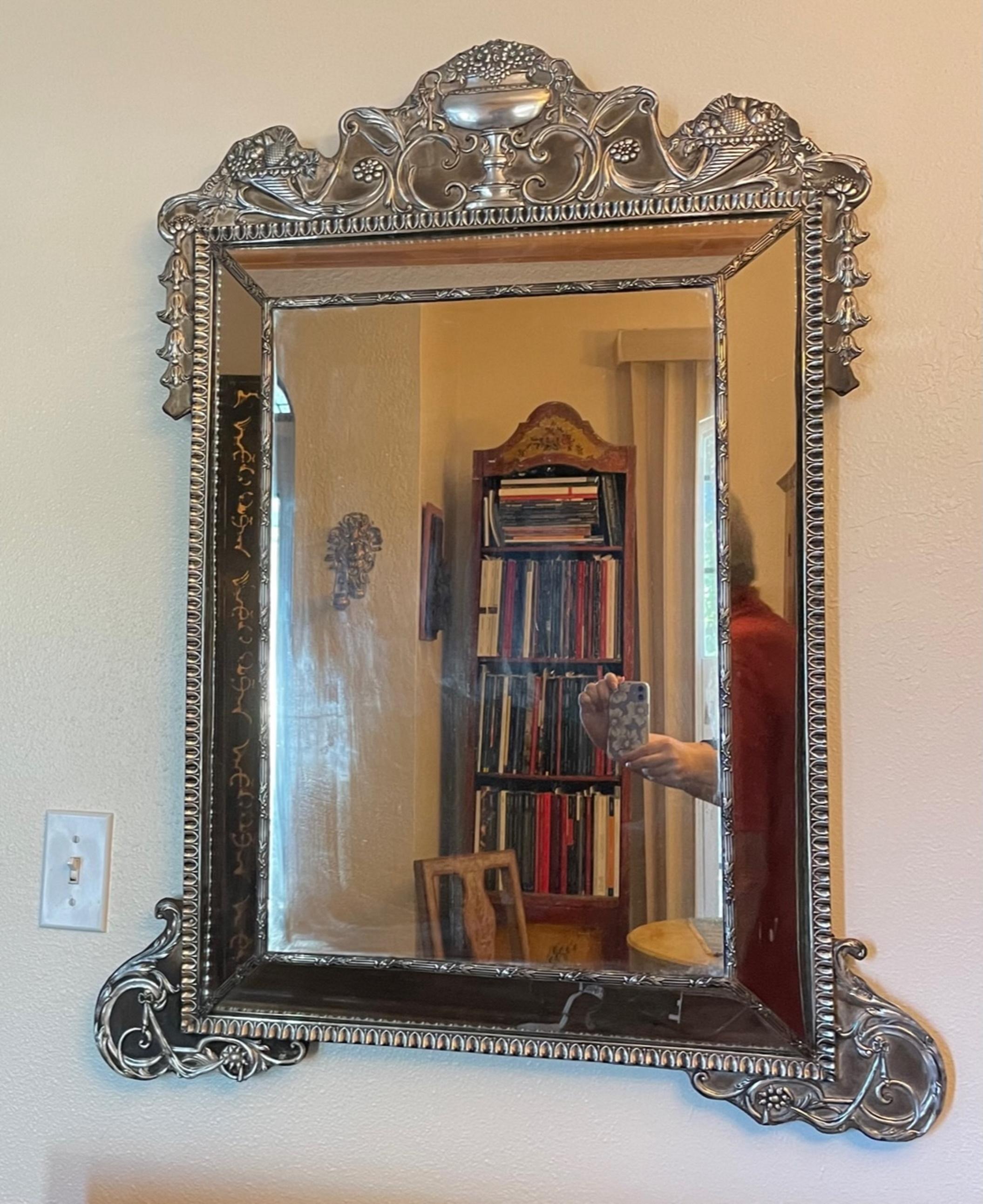 19th Century Palatial English Sterling Silver Cushion Frame Vanity Dressing Mirror