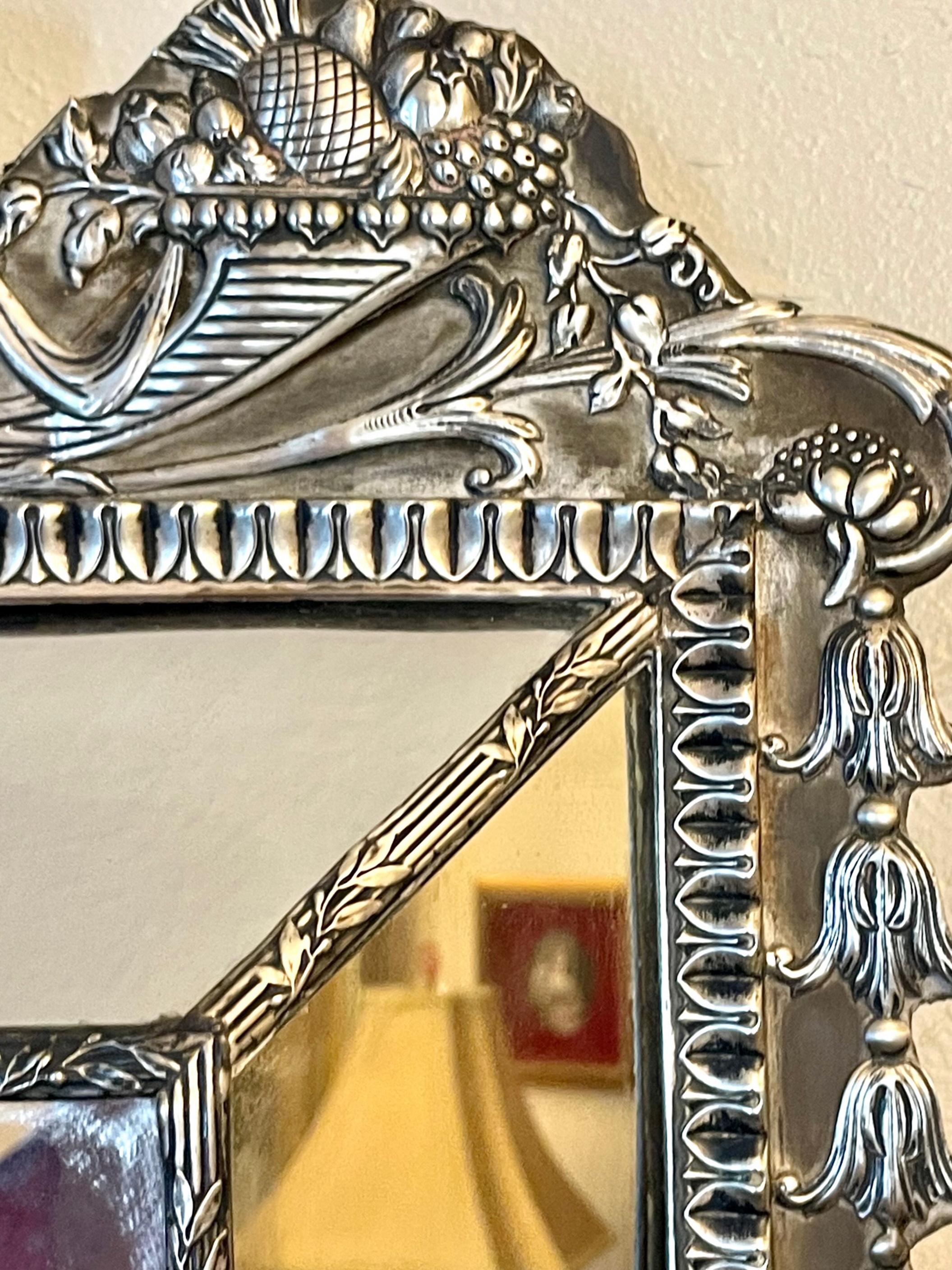 Palatial English Sterling Silver Cushion Frame Vanity Dressing Mirror 1