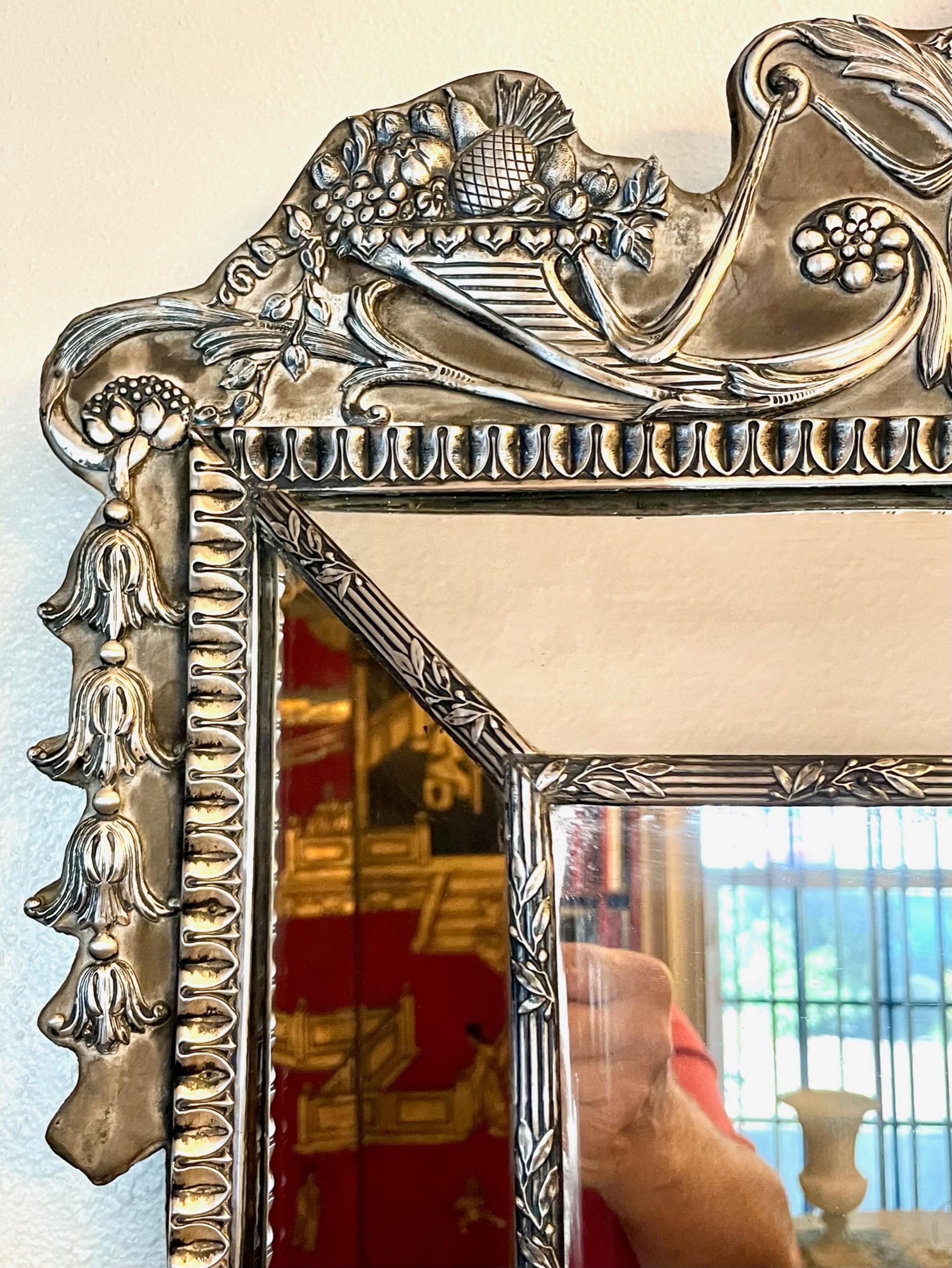 Palatial English Sterling Silver Cushion Frame Vanity Dressing Mirror 2