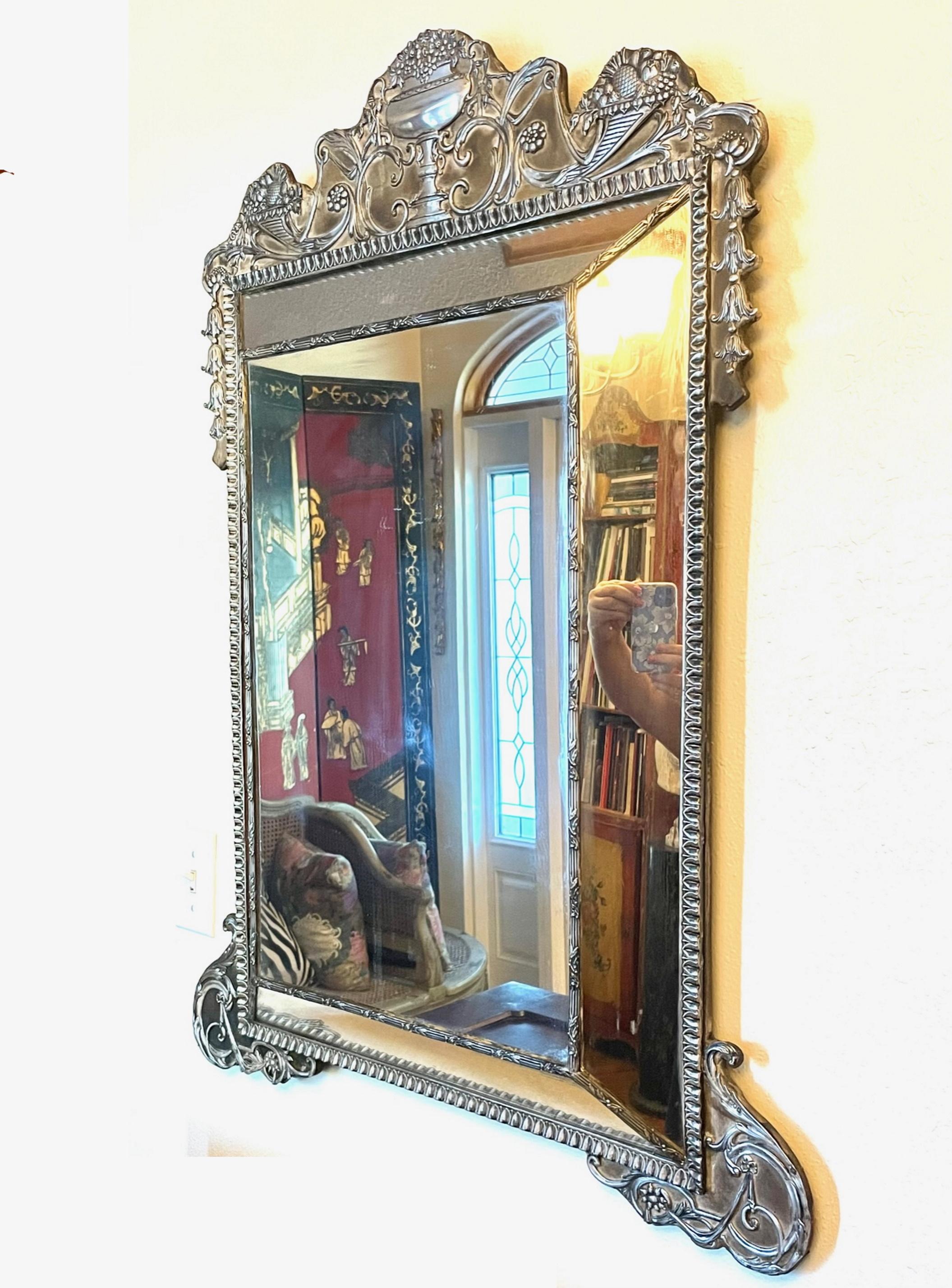 Palatial English Sterling Silver Cushion Frame Vanity Dressing Mirror 3