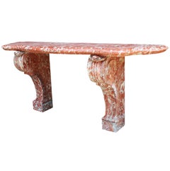 Palatial French 19th Century Louis XV Style Carved Rouge Royal Marble Console