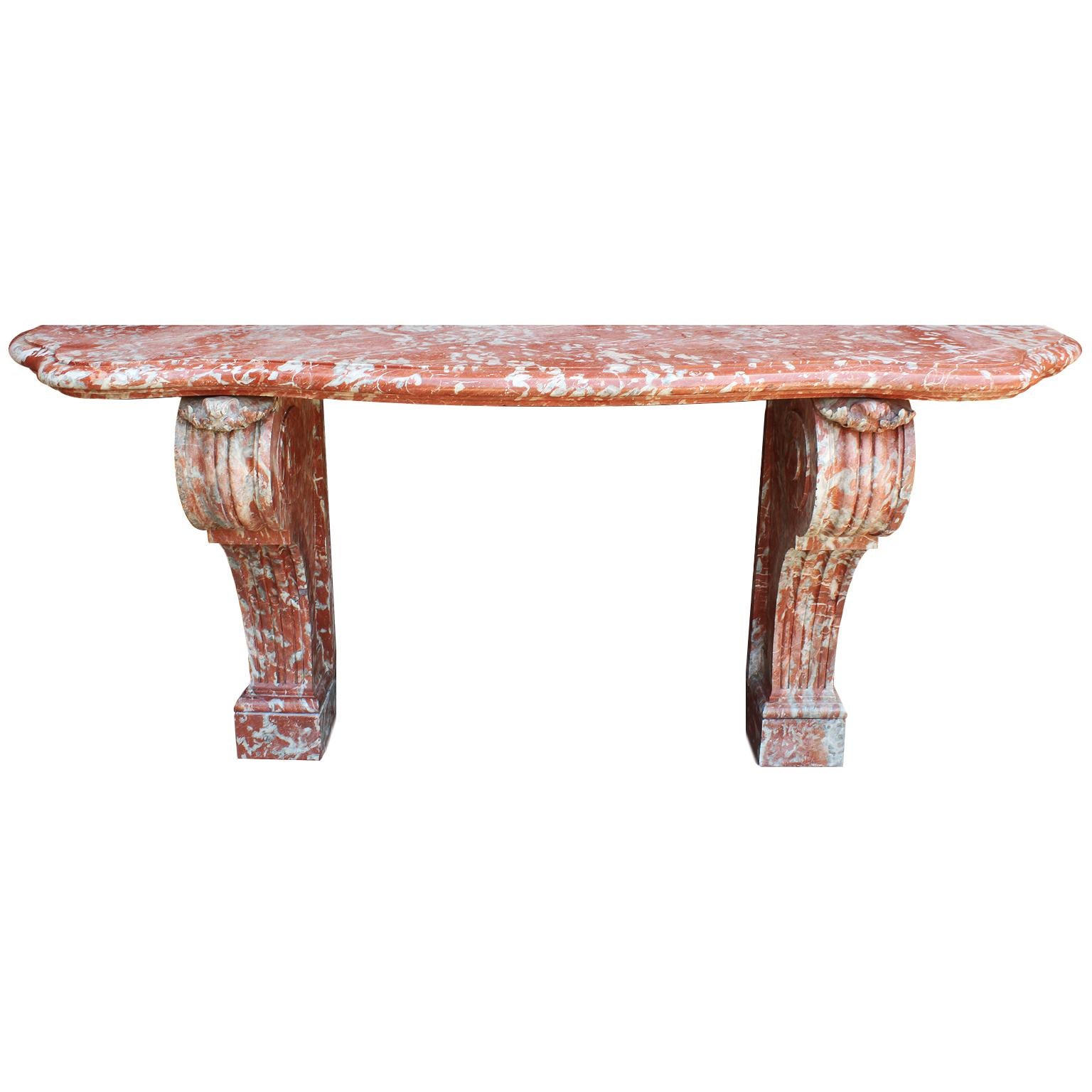Palatial French 19th Century Louis XV Style Carved Rouge Royal Marble Console For Sale
