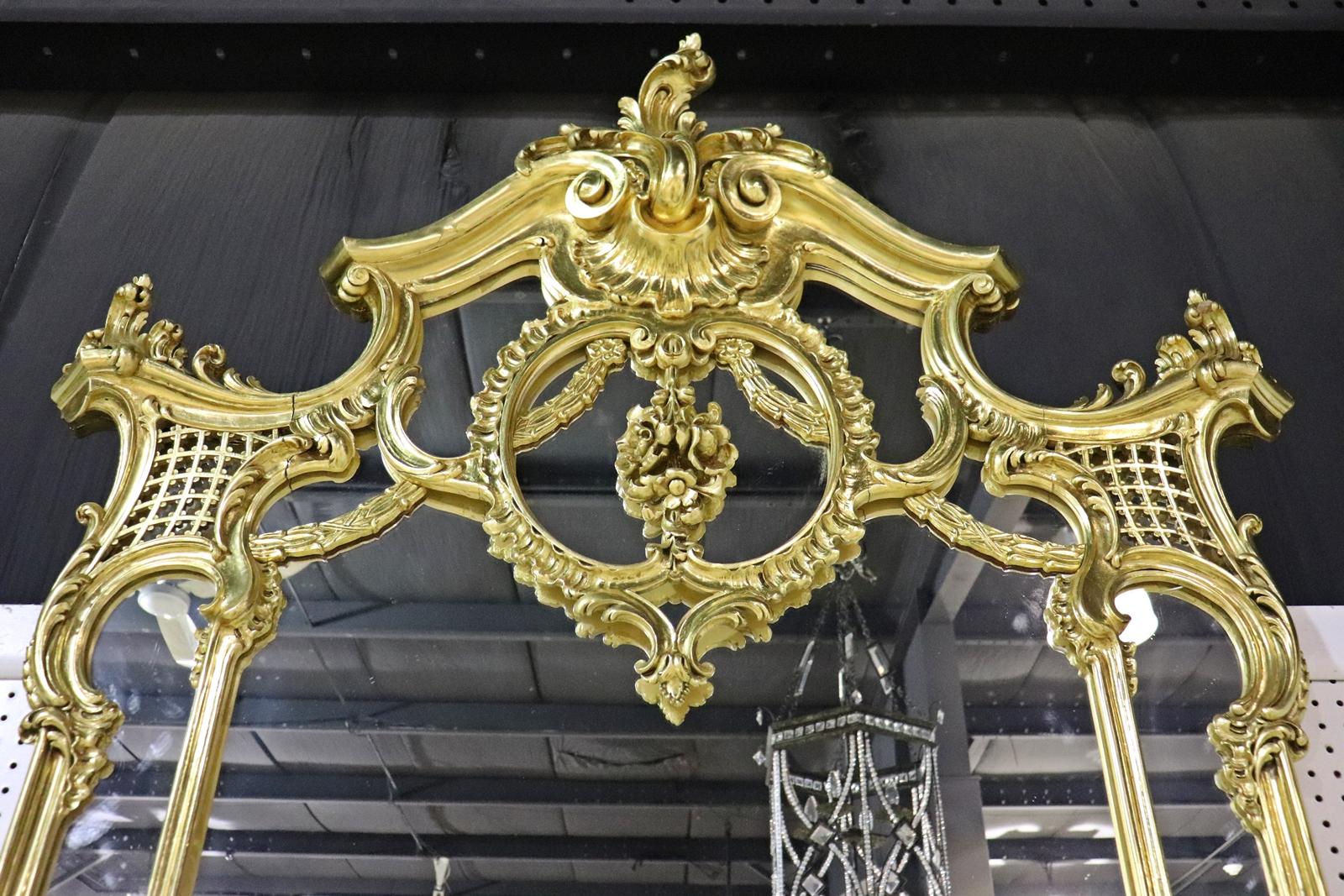 Palatial French Louis XV Gilded Tall Pier Mirror with Umbrella Holder circa 1890 For Sale 1