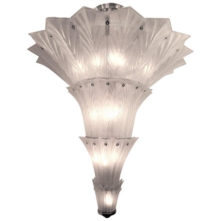 Palatial, Gigantic French Art Deco Art Glass Chandelier by Sabino For Sale