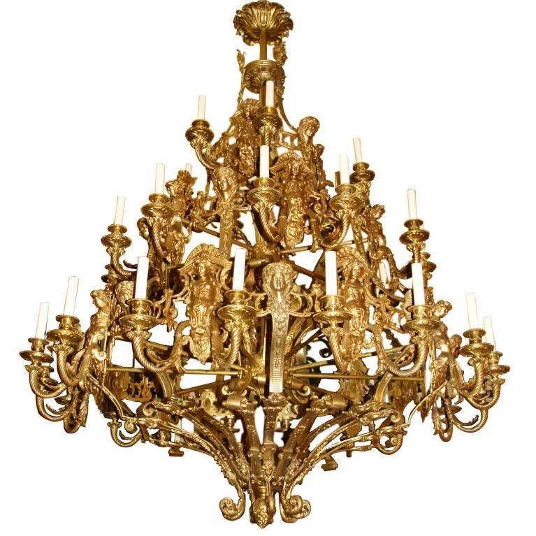 Large Neoclassic Bronze Chandelier For Sale