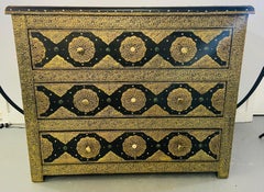 Palatial Hollywood Regency Commode, Chest, Nightstand in Brass and Ebony, a Pair