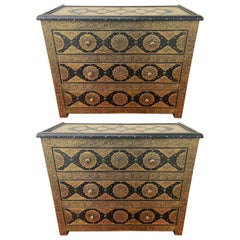 Antique Palatial Hollywood Regency Commode, Chest, Nightstand in Brass and Ebony, a Pair