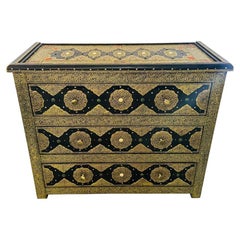 Antique Palatial Hollywood Regency Commode, Chest, Nightstand in Brass and Ebony