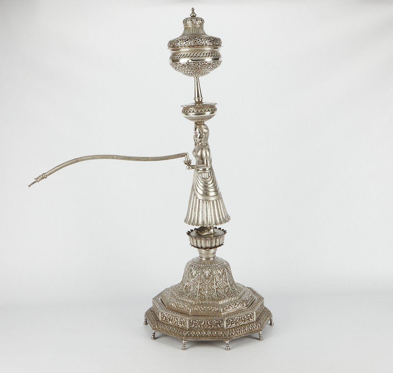 Palatial Indian Figurative Silver Hookah -- 46 in, 116 cm For Sale 1