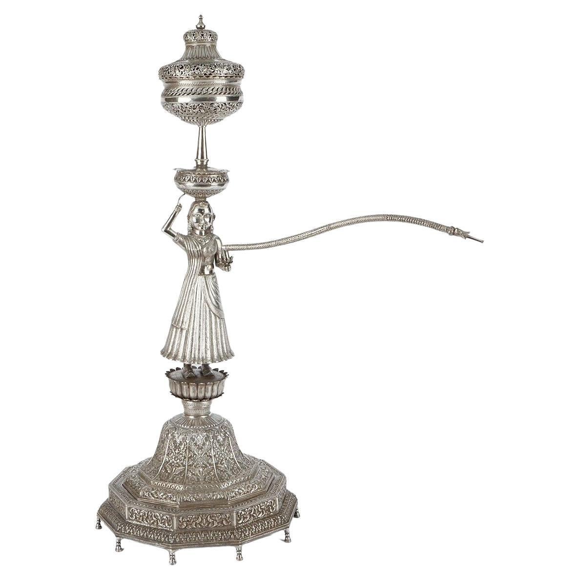 Palatial Indian Figurative Silver Hookah -- 46 in, 116 cm For Sale
