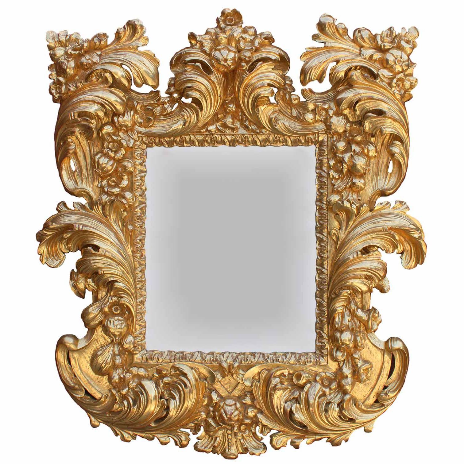 Palatial Italian 19th Century Baroque Style Giltwood Carved Florentine Mirror
