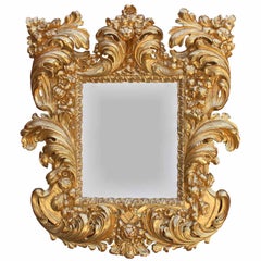 Antique Palatial Italian 19th Century Baroque Style Giltwood Carved Florentine Mirror