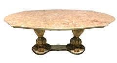 Palatial Italian Carved and Painted Base Marble Top Center Table, 19th Century