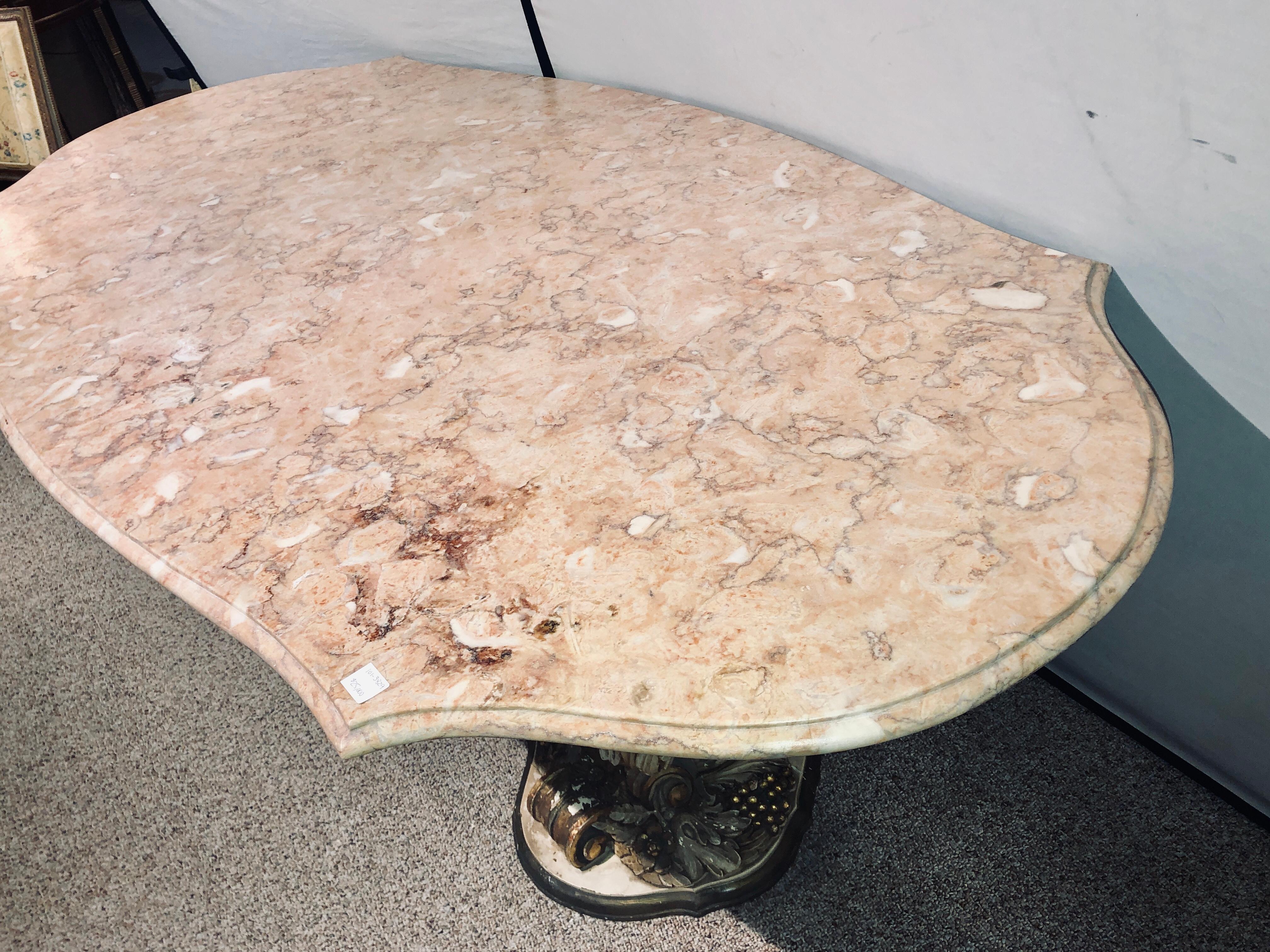 Wood Palatial Italian Carved and Painted Base Marble Top Center or Dining Table For Sale