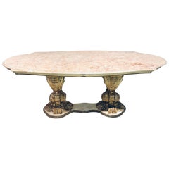 Palatial Italian Carved and Painted Base Marble Top Center or Dining Table