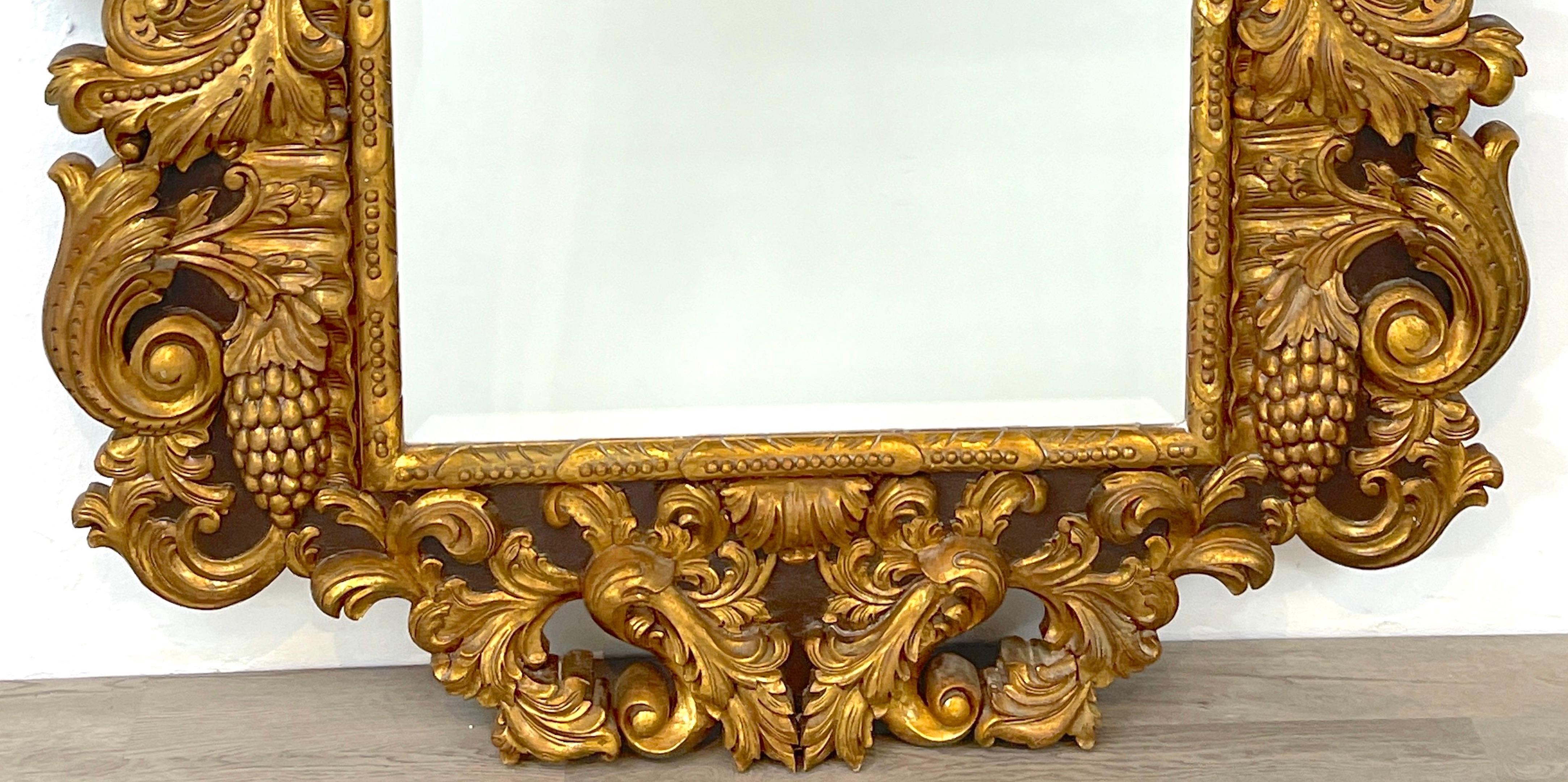 20th Century Palatial Italian Carved Figural Giltwood & Polychromed Baroque Style Mirror For Sale