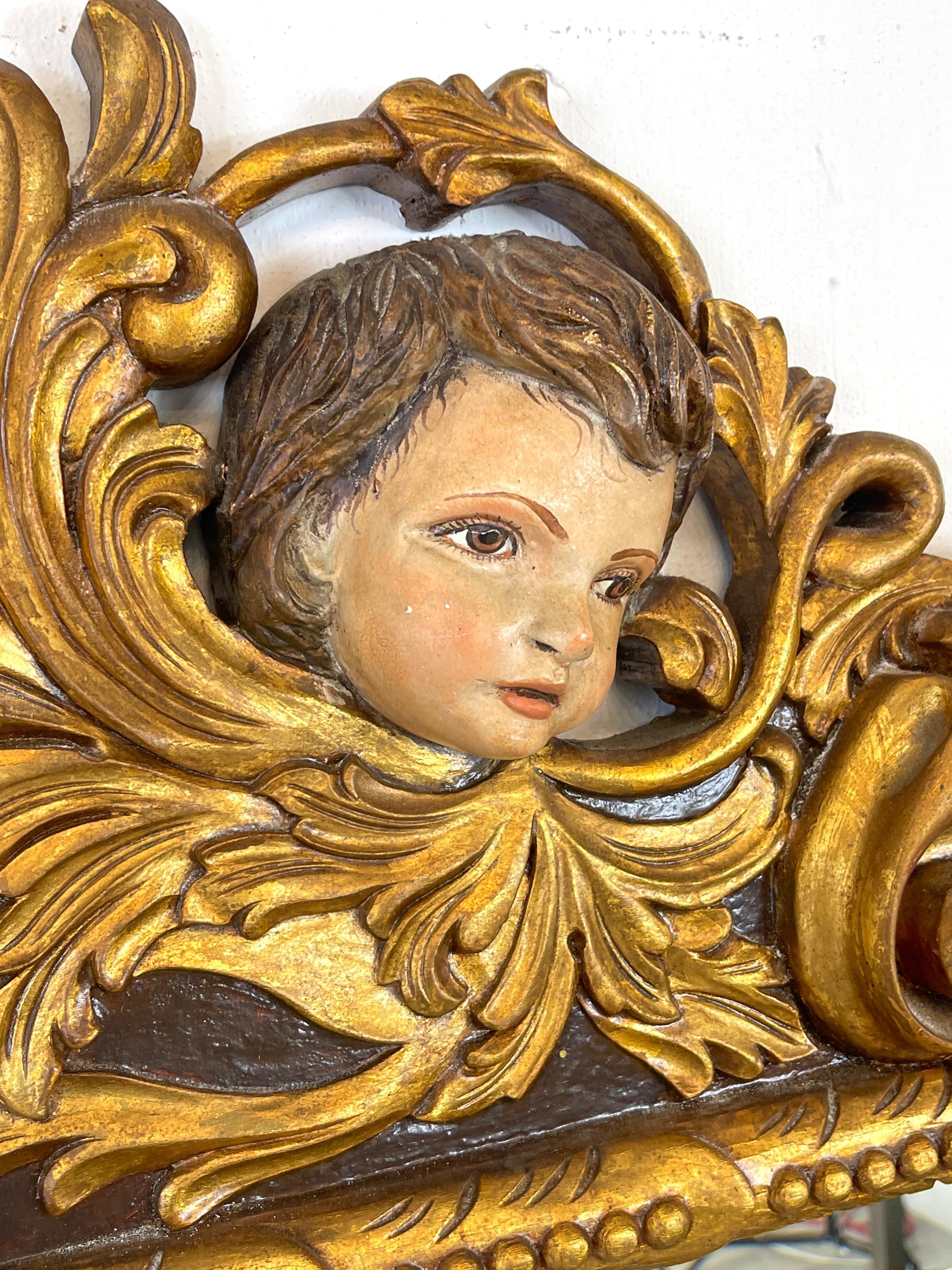 Palatial Italian Carved Figural Giltwood & Polychromed Baroque Style Mirror For Sale 1
