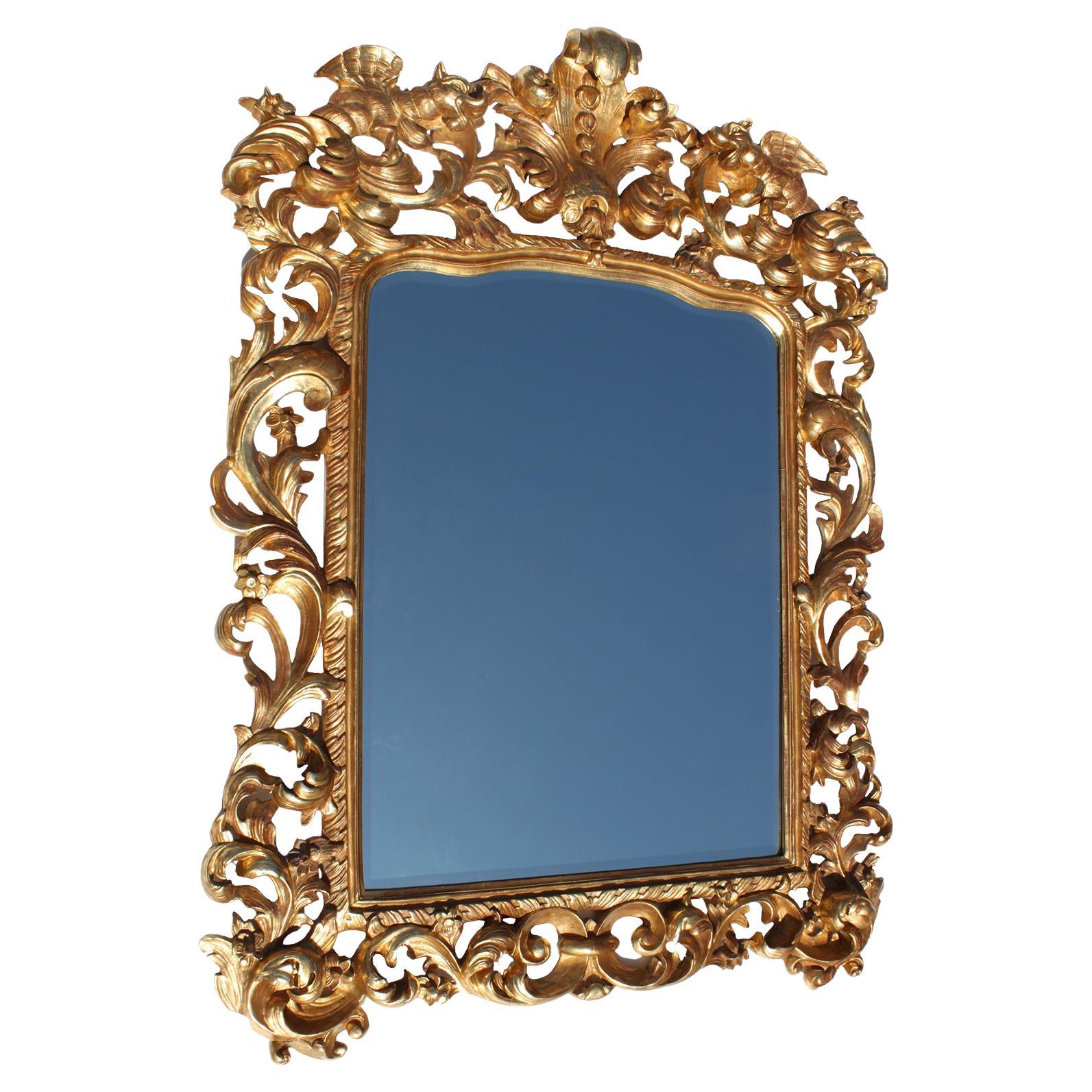 Palatial Italian Florentine Rococo Revival Style Gilt Wood Carved Dragon Mirror For Sale