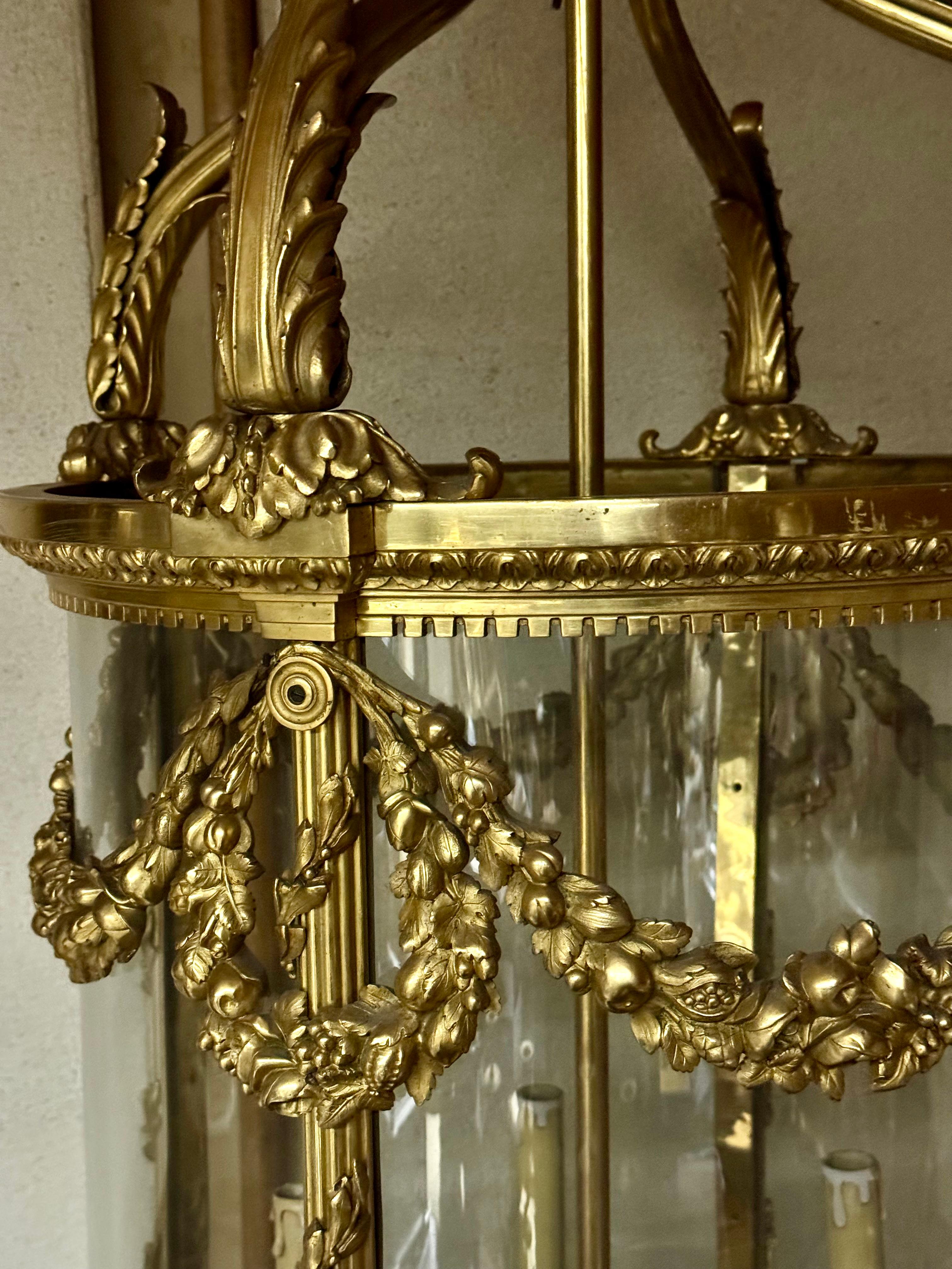 French palatial lantern in bronze and glass louis XVI style For Sale