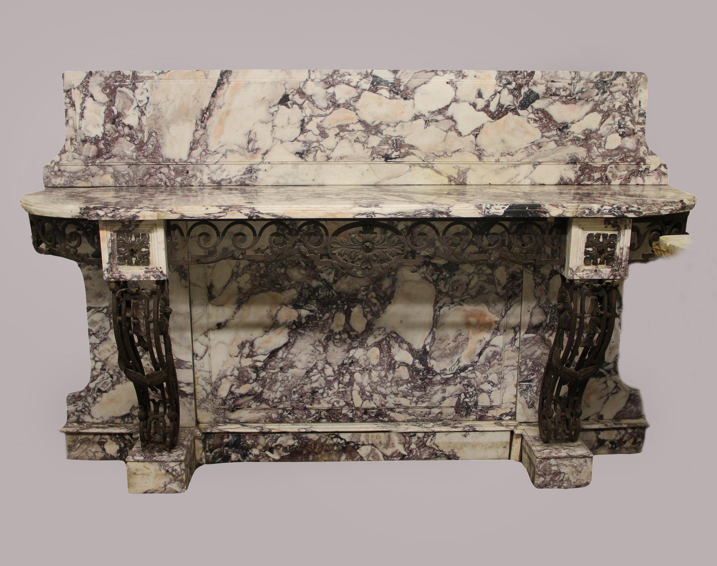 Belle Époque Palatial Late 19th Century Louis XV Style Wrought Iron and Marble Console For Sale