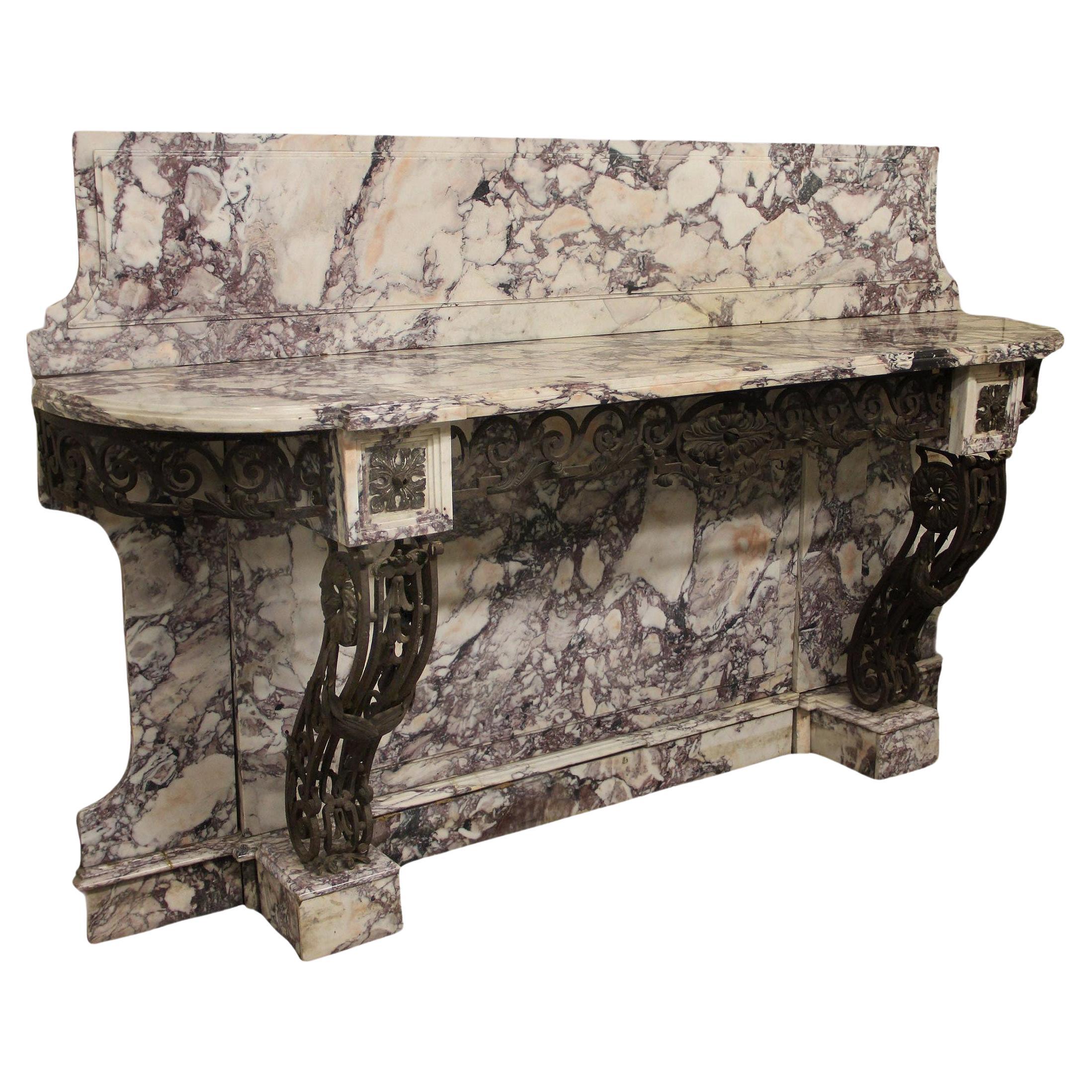 Palatial Late 19th Century Louis XV Style Wrought Iron and Marble Console For Sale