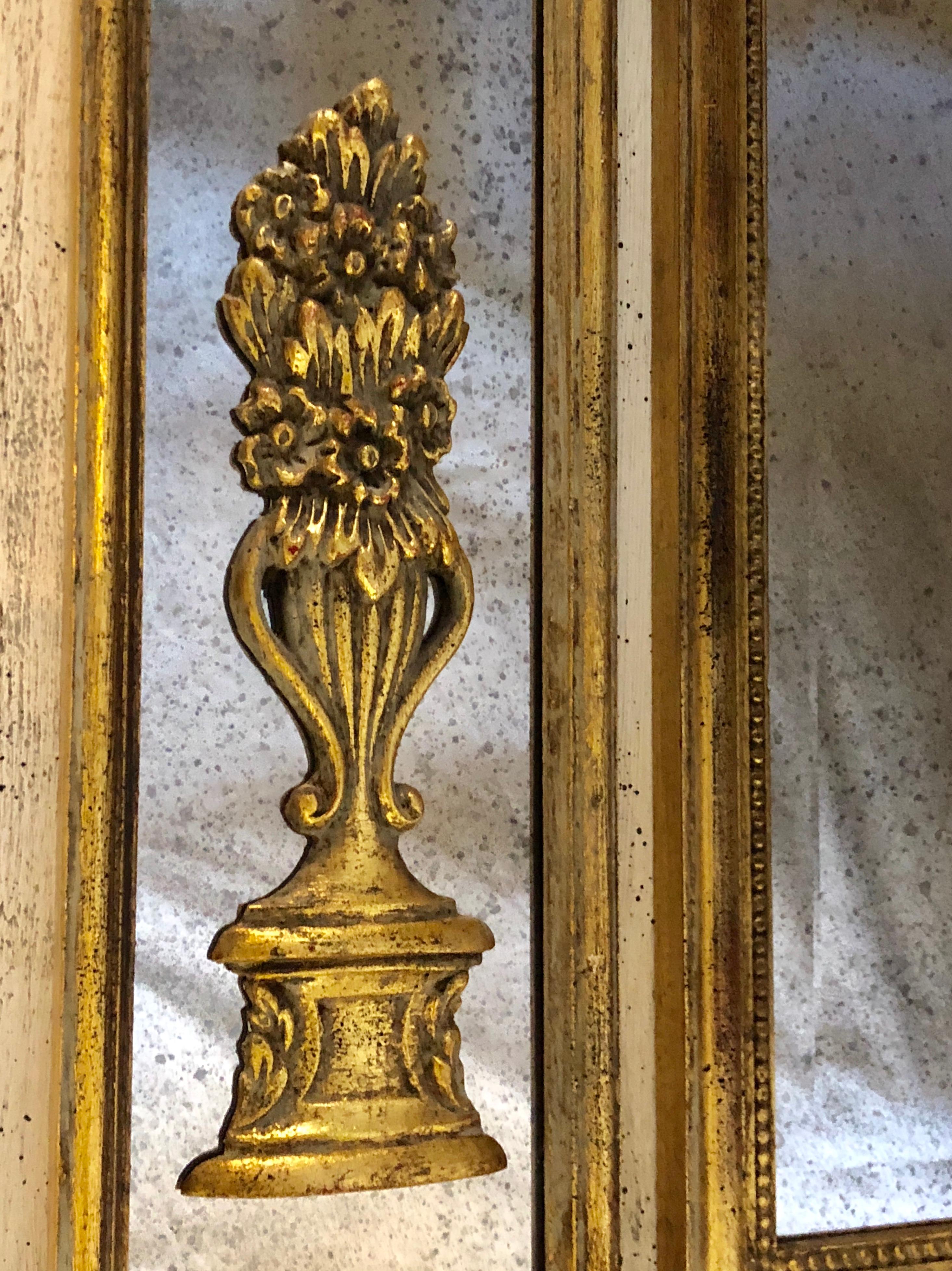 Palatial Louis XVI Style Gilt and Poly-Chromed Wall / Mantle or Console Mirror 8