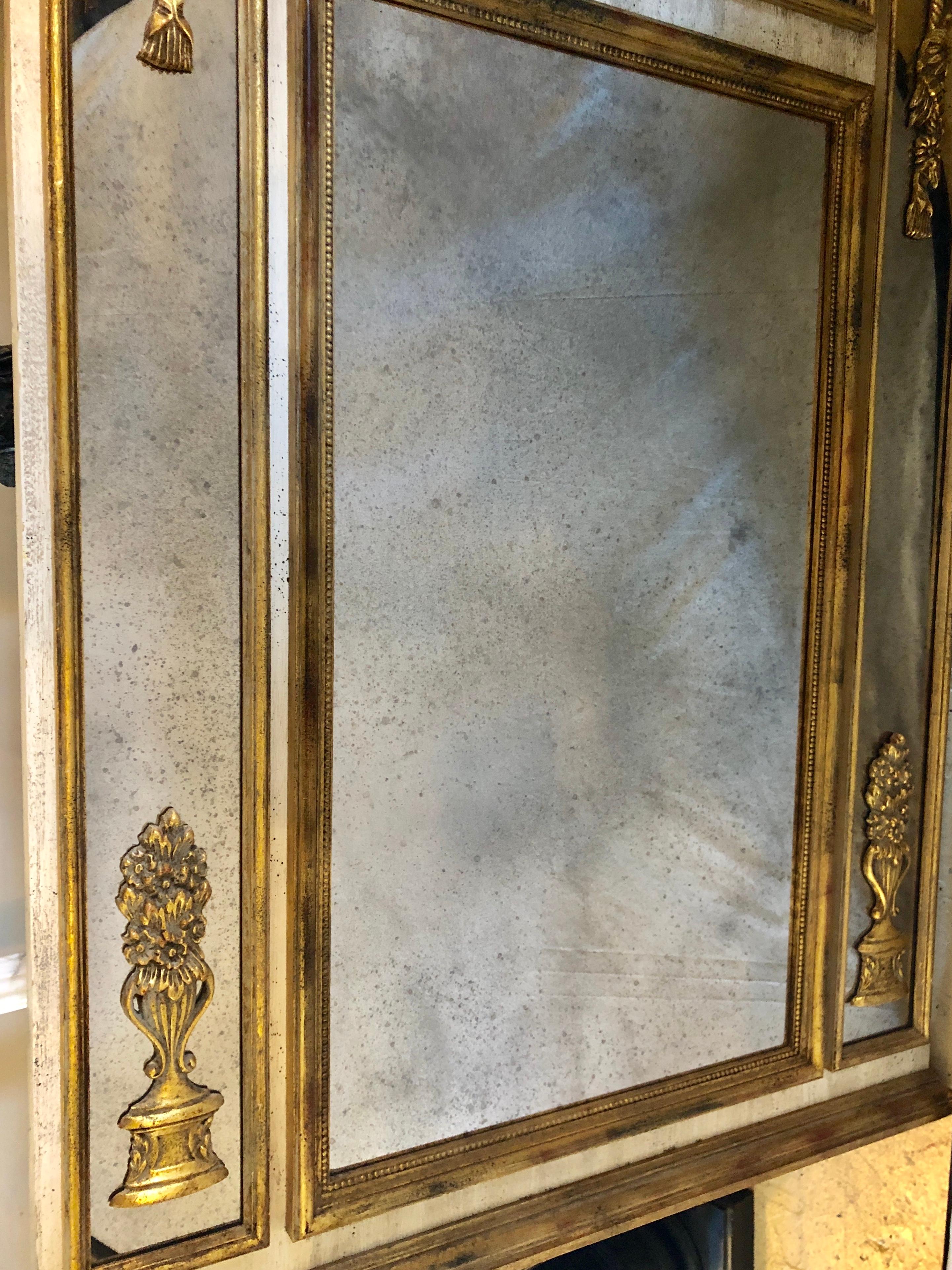 Palatial Louis XVI Style Gilt and Poly-Chromed Wall / Mantle or Console Mirror 4