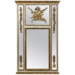 Palatial Louis XVI Style Gilt and Poly-Chromed Wall / Mantle or Console Mirror