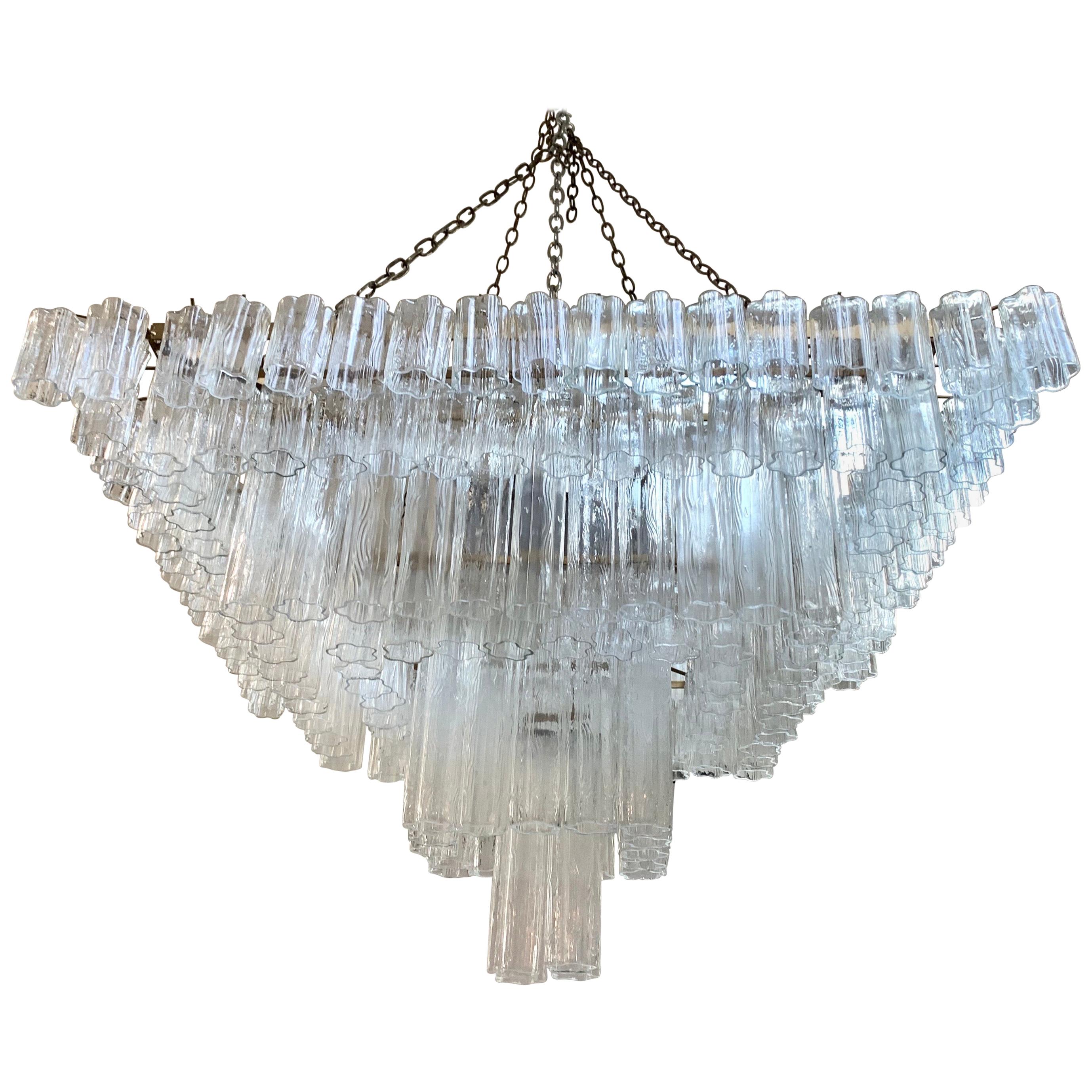 Palatial Mid-Century Modern Murano Camer Tubular Glass Square Chandelier XL For Sale