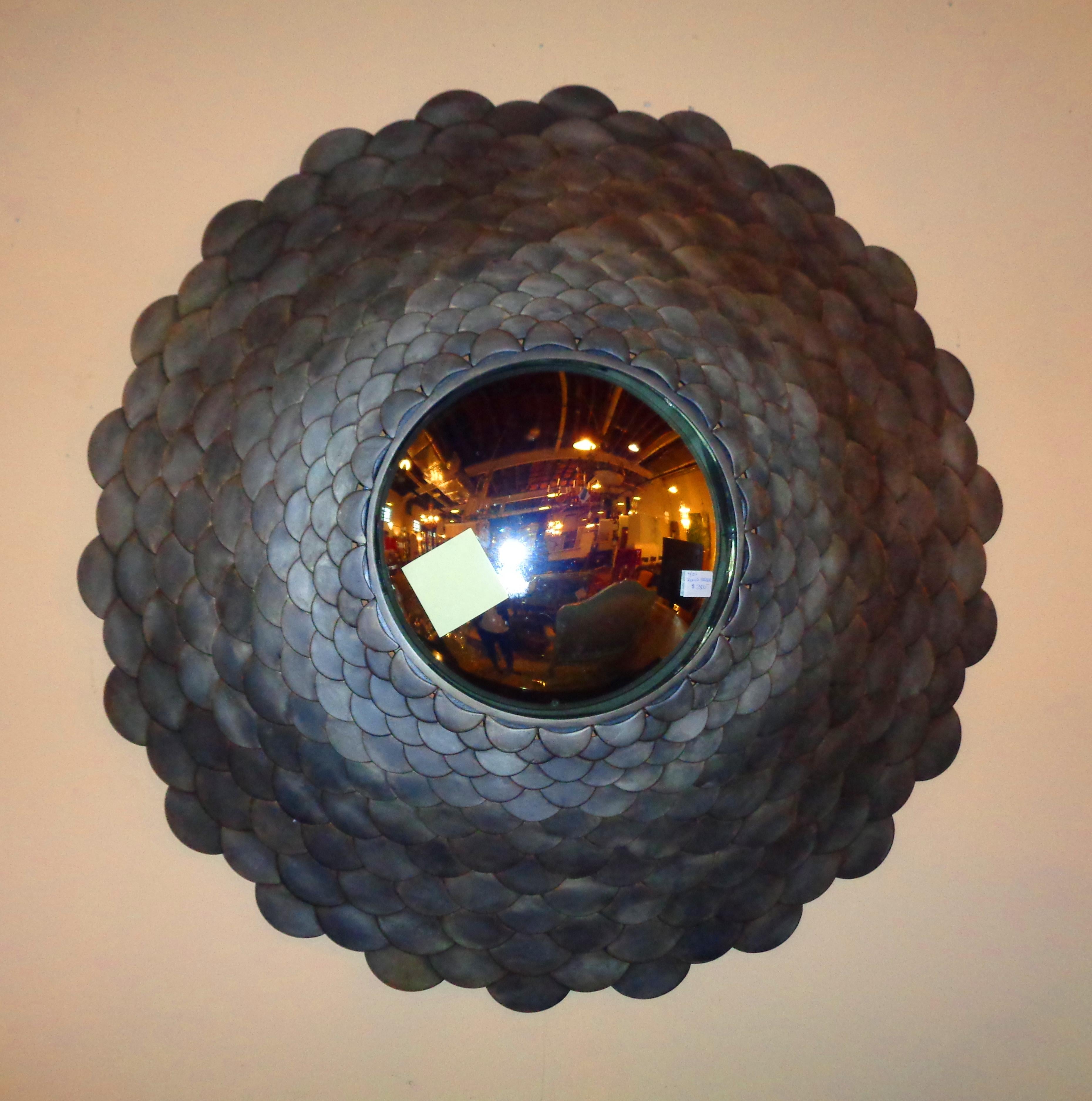 Palatial Modernist Steel Fish Scale Convex Wall or Console Mirror 2