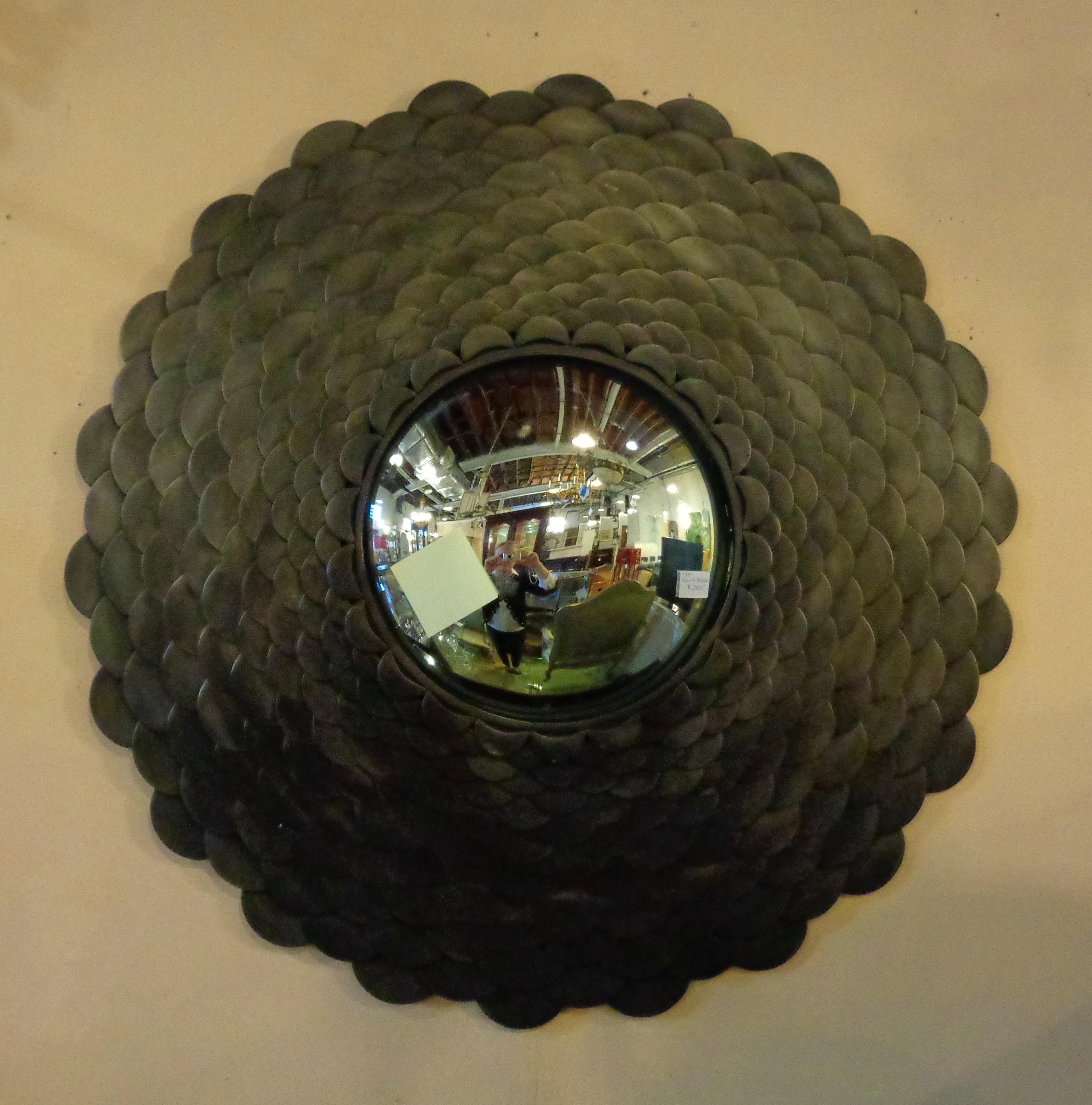 Palatial Modernist Steel Fish Scale Convex Wall or Console Mirror 3
