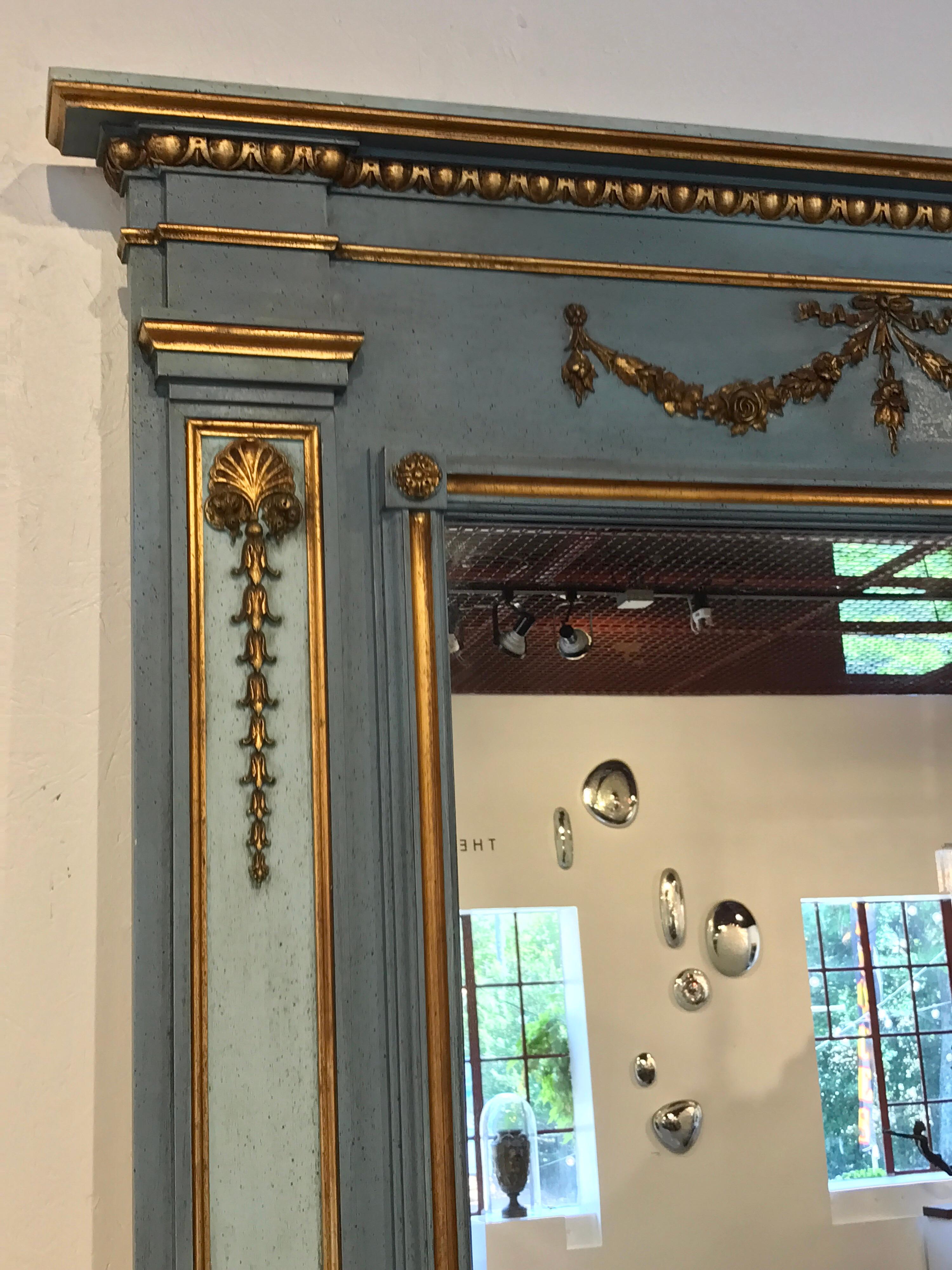 Italian Palatial Neoclassical Mirror, in Swedish Blue For Sale