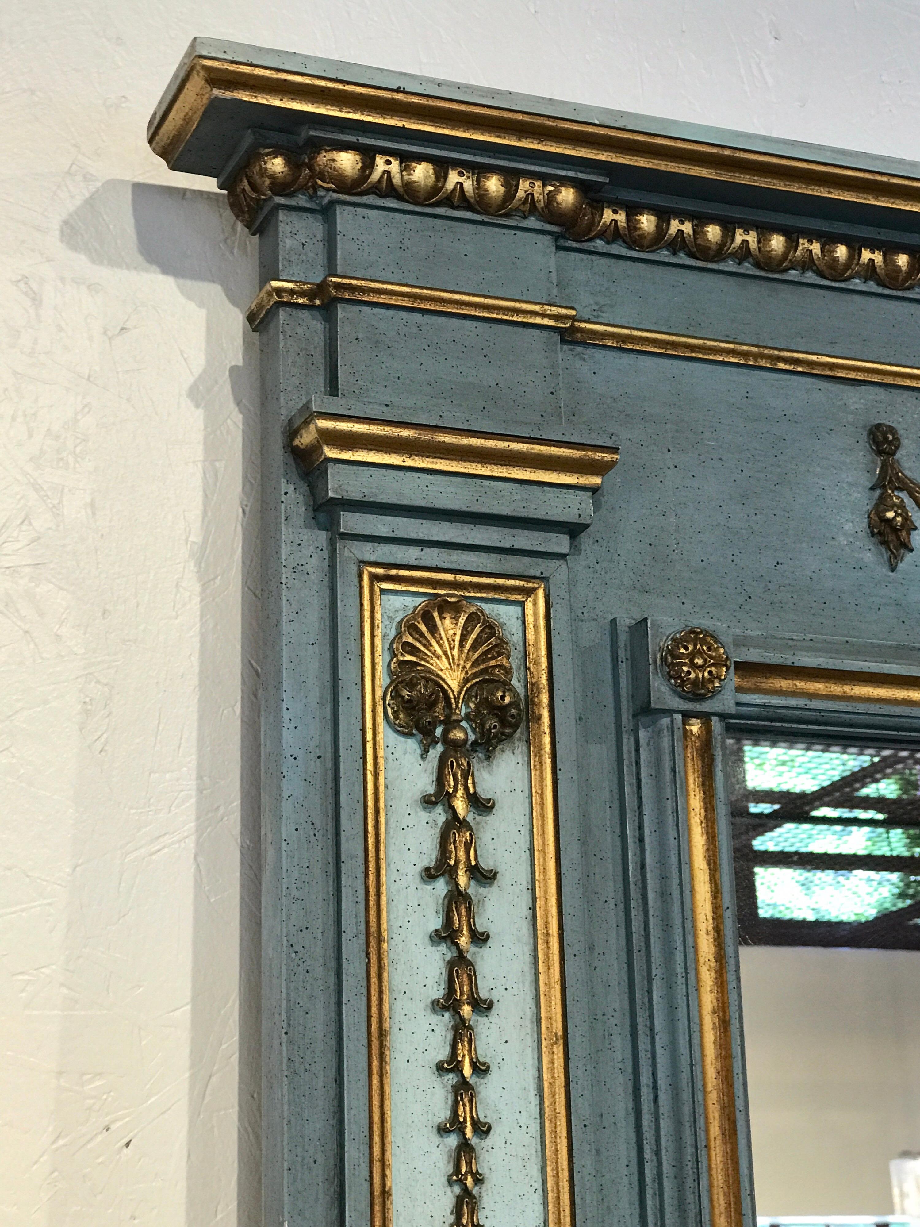 Palatial Neoclassical Mirror, in Swedish Blue In Good Condition For Sale In Atlanta, GA