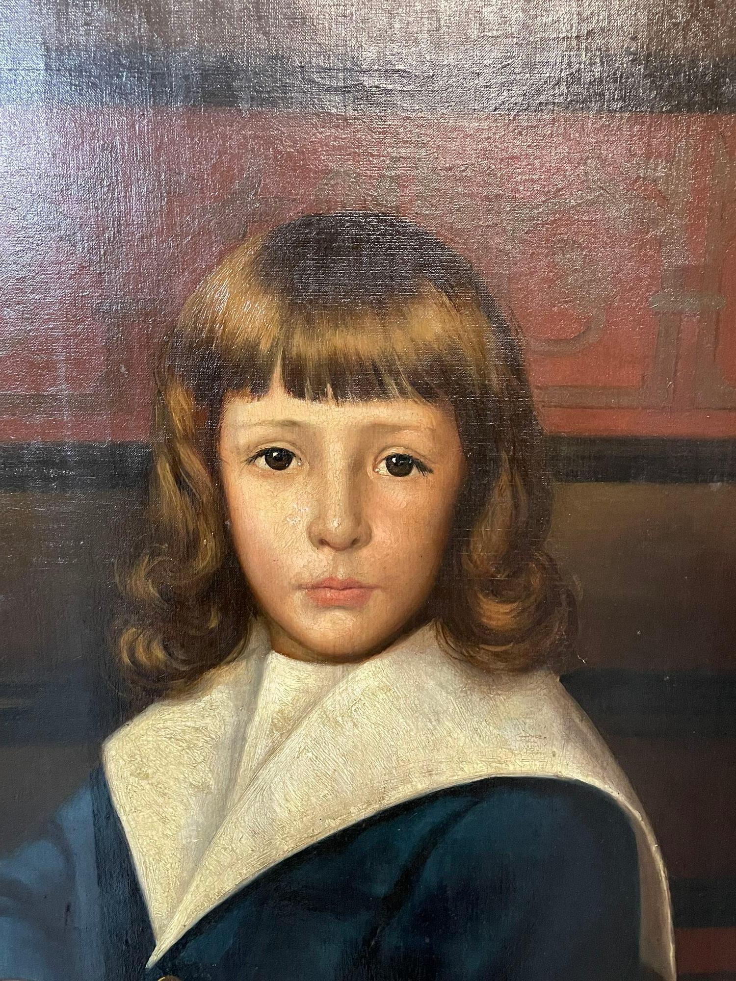 Palatial 19th C. Oil on Canvas of a Portrait of Siblings Signed J. Peellaert For Sale 3