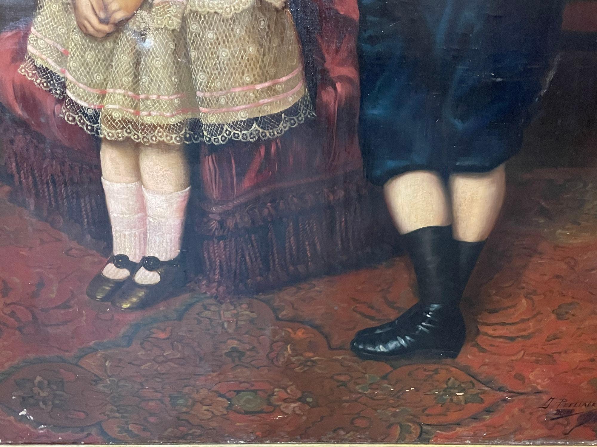 Mid-19th Century Palatial 19th Centur Oil on Canvas of a Portrait of Siblings Signed J. Peellaert For Sale
