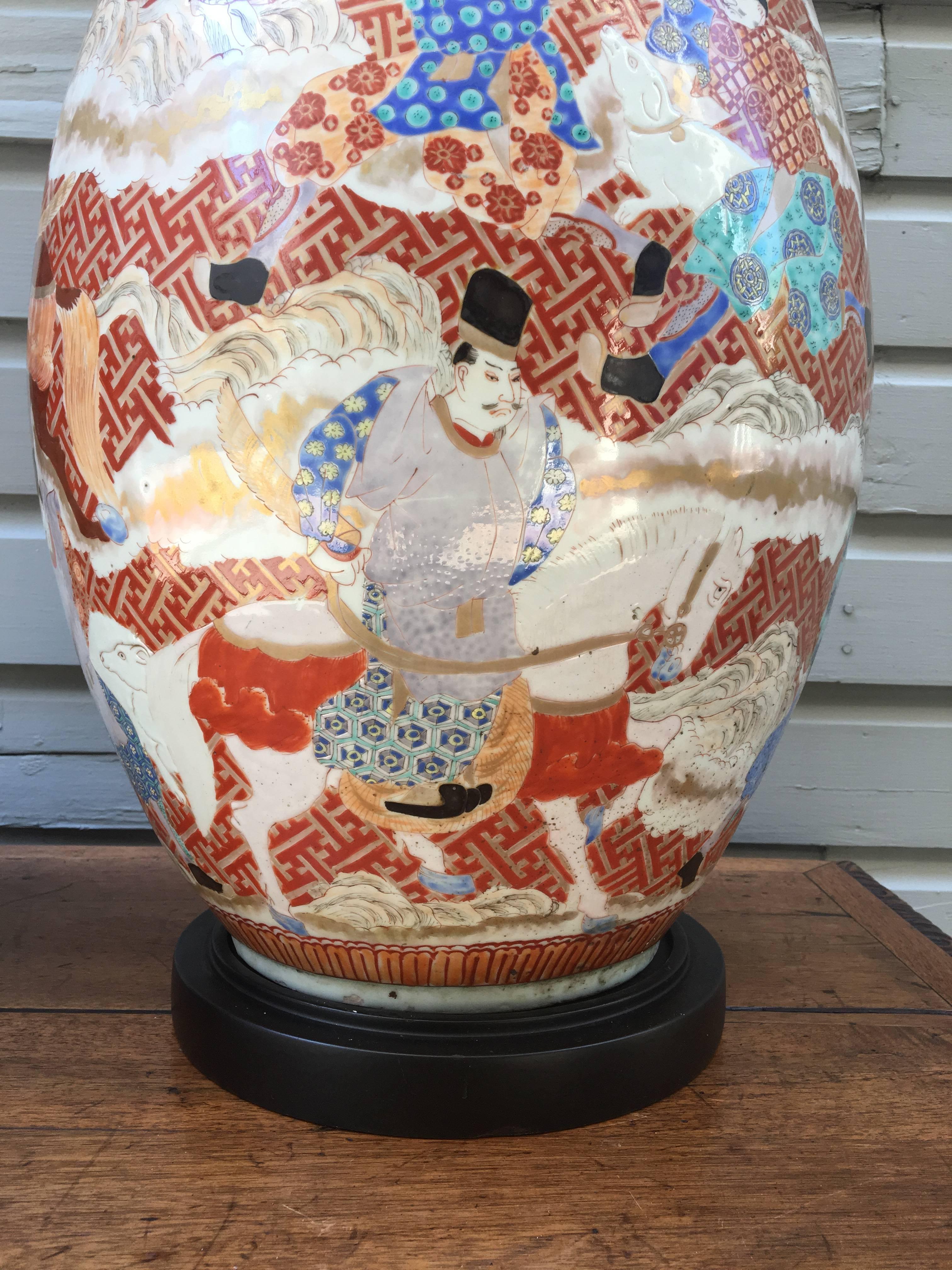Palatial Pair of 19th Century Japanese Kutani Porcelain Vases as Lamps 1