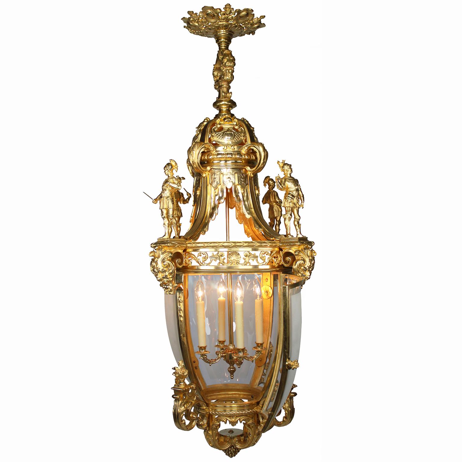 Regency Revival A Palatial Pair French 19th/20th C.  Régence Style Gilt-Bronze 4-Light Lanterns For Sale