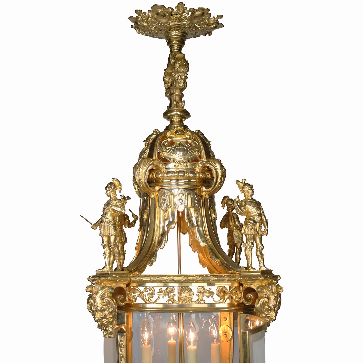 Beveled A Palatial Pair French 19th/20th C.  Régence Style Gilt-Bronze 4-Light Lanterns For Sale
