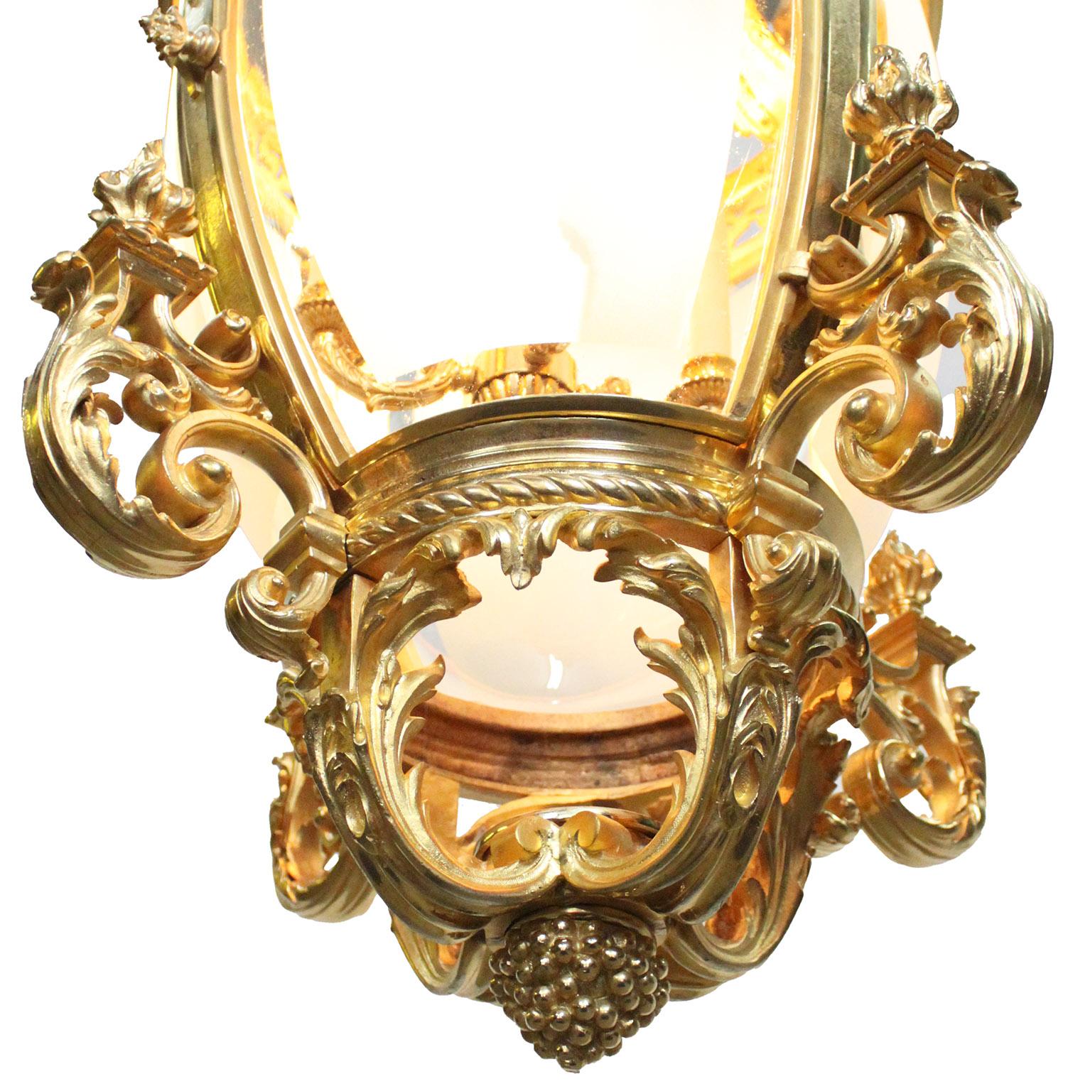 A Palatial Pair French 19th/20th C.  Régence Style Gilt-Bronze 4-Light Lanterns For Sale 2