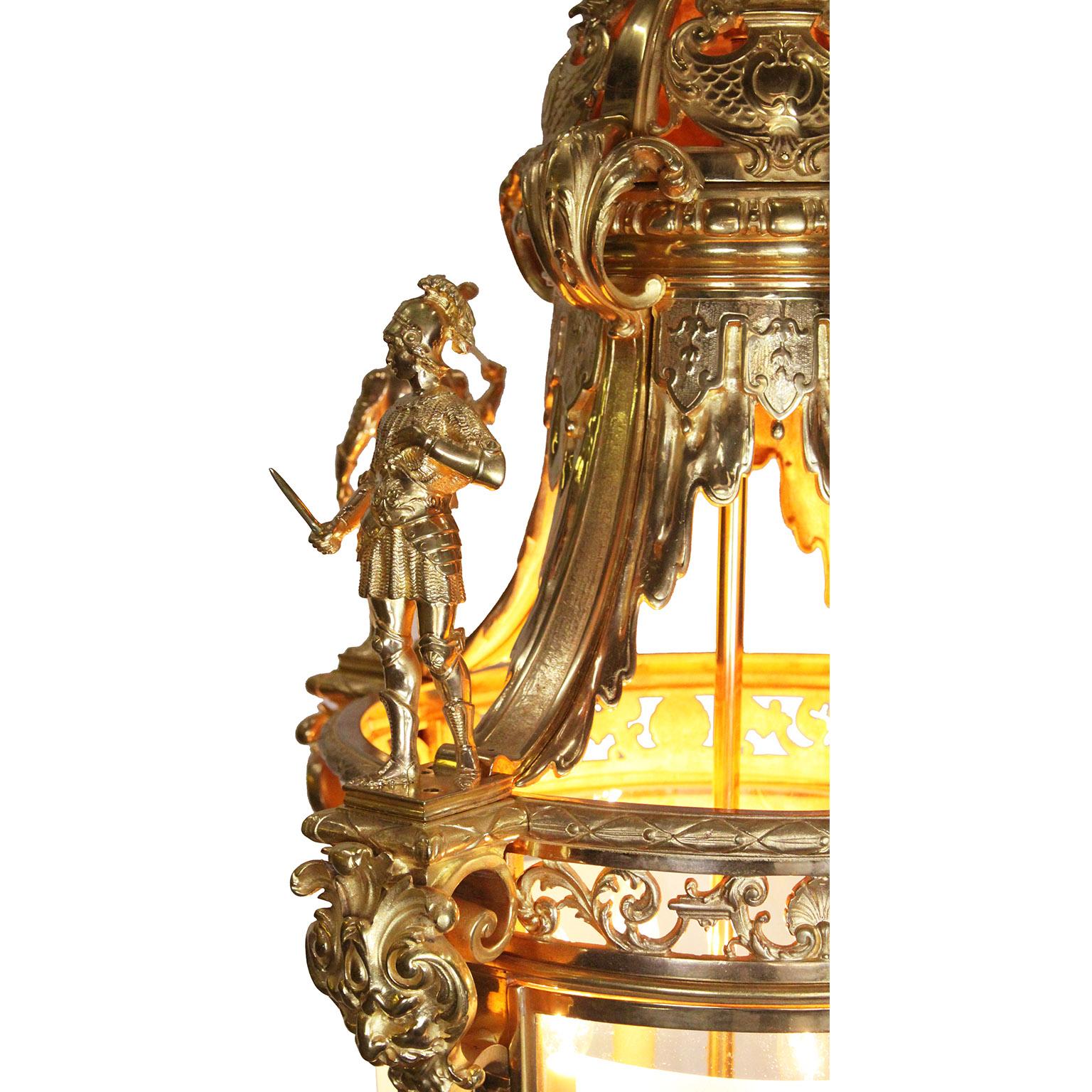 A Palatial Pair French 19th/20th C.  Régence Style Gilt-Bronze 4-Light Lanterns For Sale 3