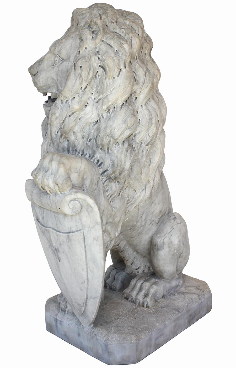  Palatial Pair of French Baroque Style 19th Century Carved Marble Sitting Lions For Sale 10
